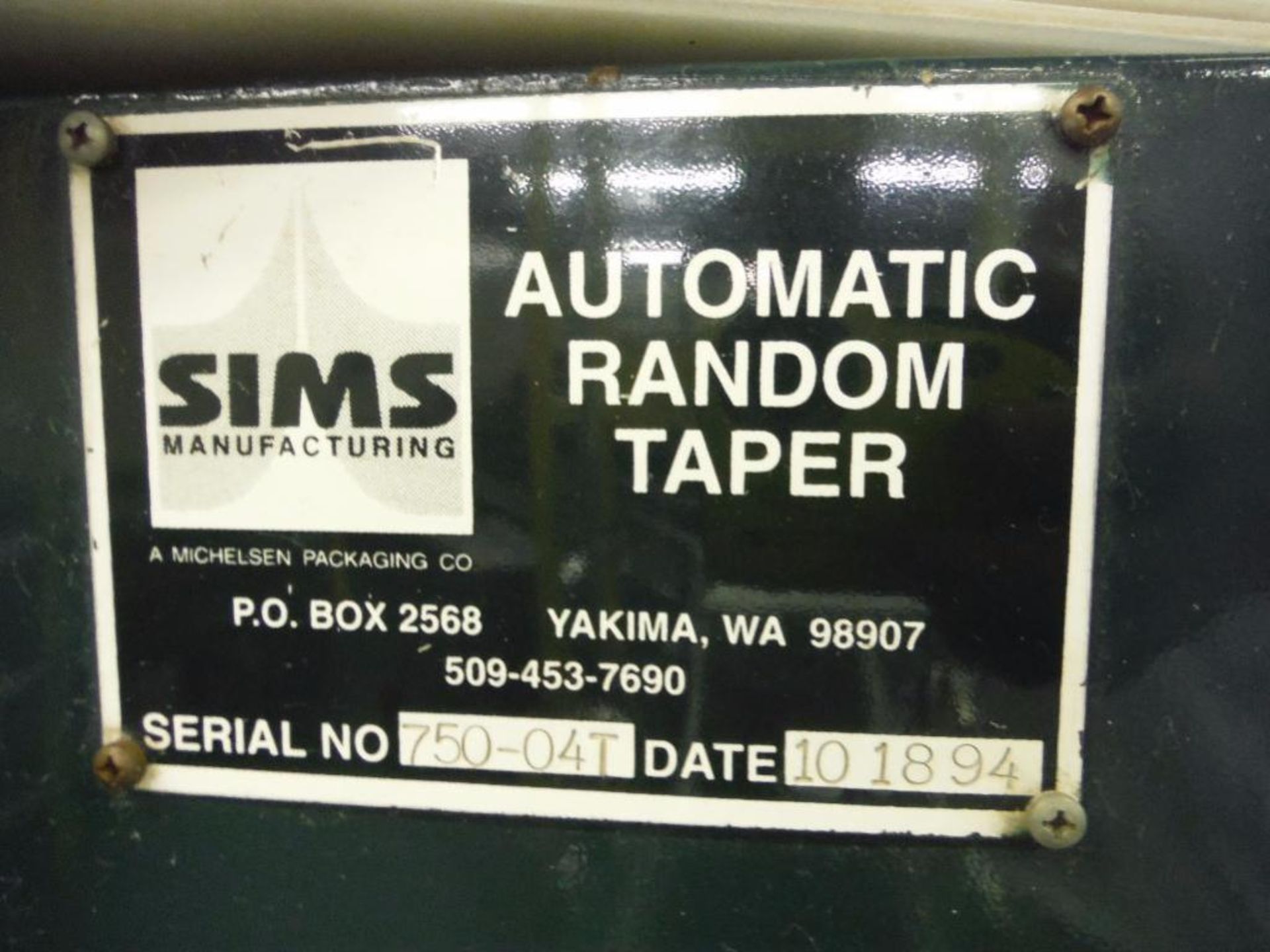 Sims automatic random taper, Model 750, SN 750-04T, top and bottom, tail tucker ** Rigging Fee: $200 - Image 3 of 6