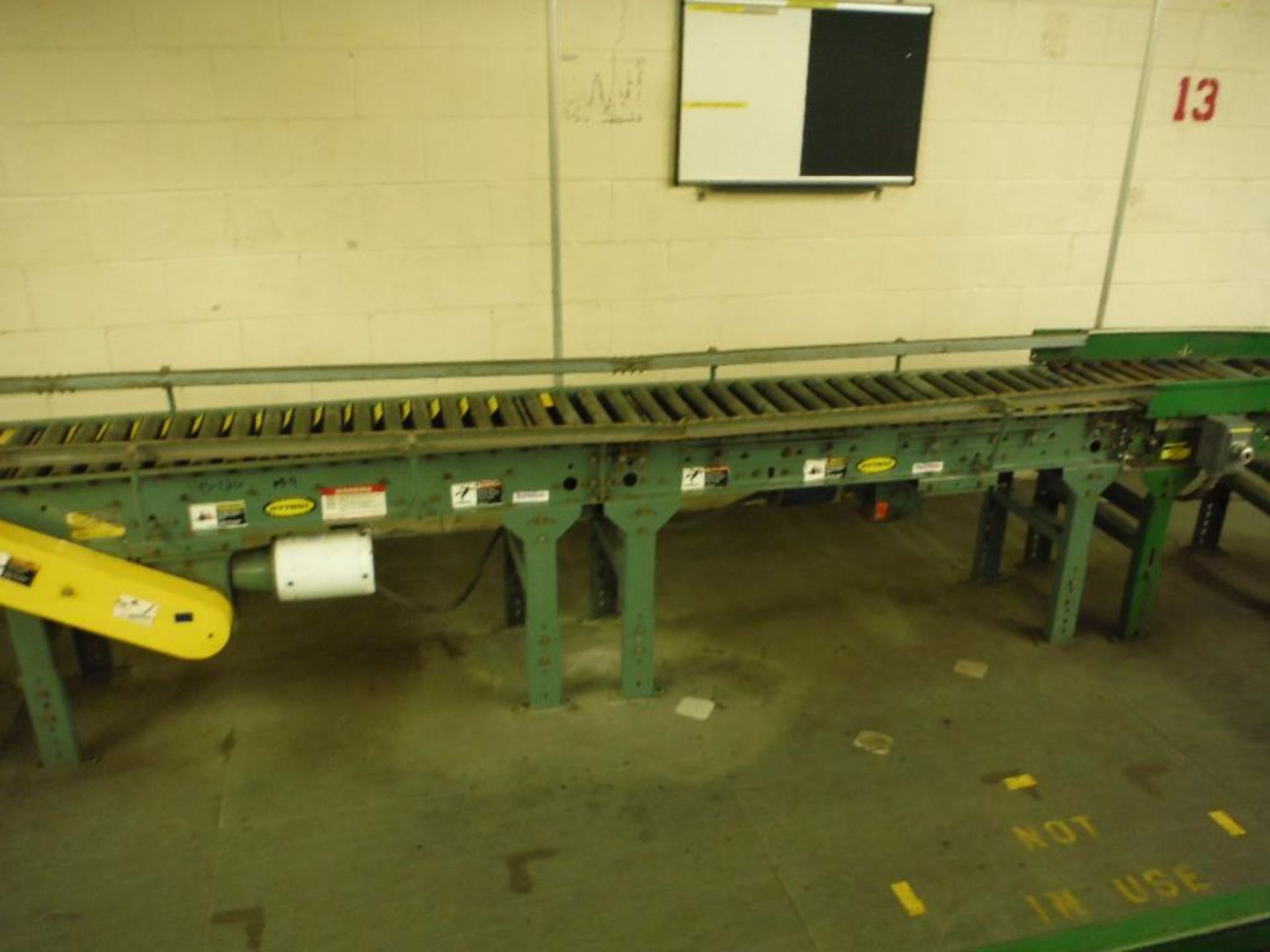 Hytrol powered roller conveyor, 126 ft. long x 15 in. wide, with (2) 90 degree turns, motors and - Image 9 of 13