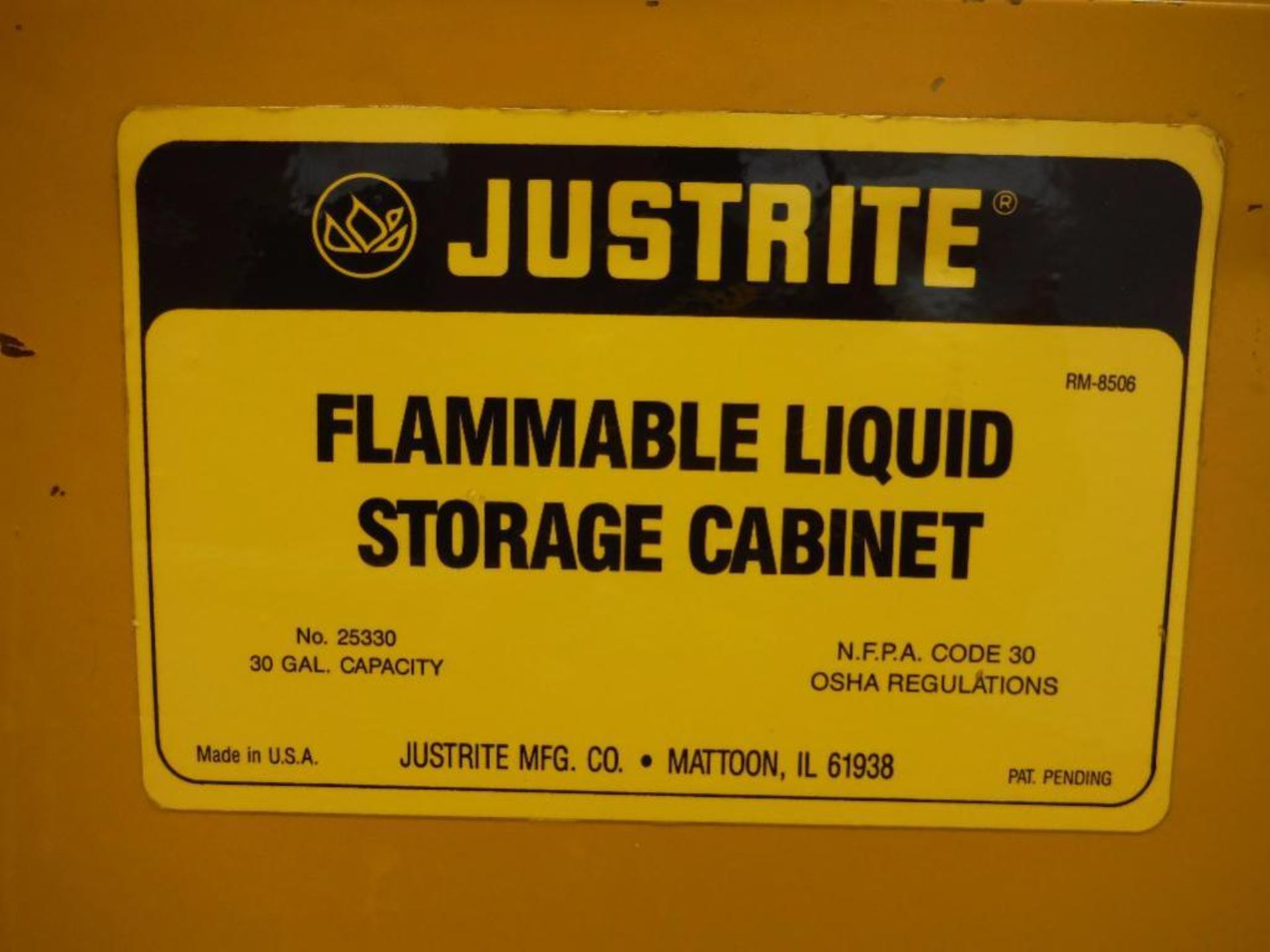 Justrite flammable storage cabinet, 2 door, 30 gallon capacity, 36 in. long x 24 in. wide x 36 in. - Image 2 of 3