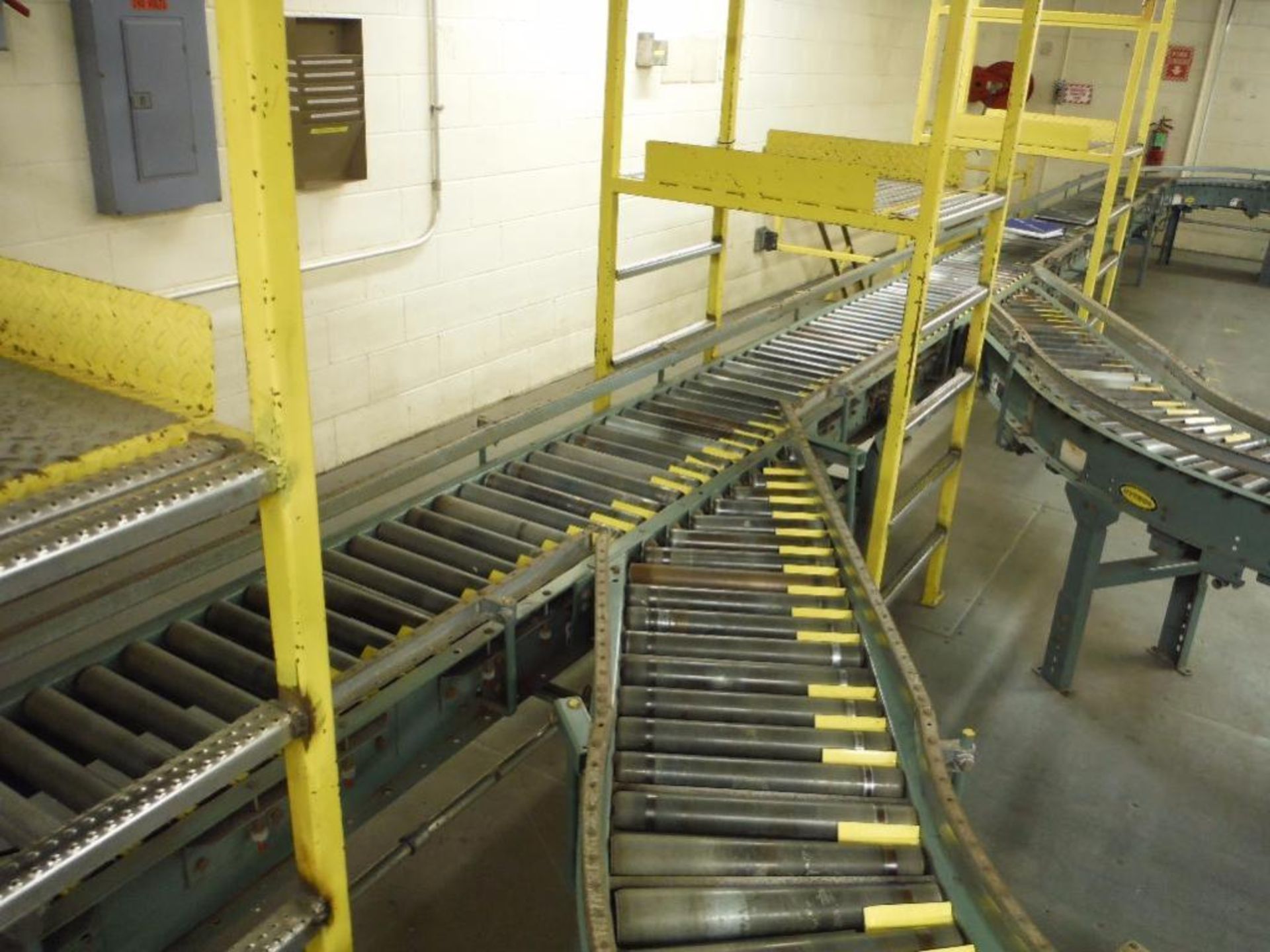 Hytrol powered roller conveyor, 126 ft. long x 15 in. wide, with (2) 90 degree turns, motors and - Image 4 of 13