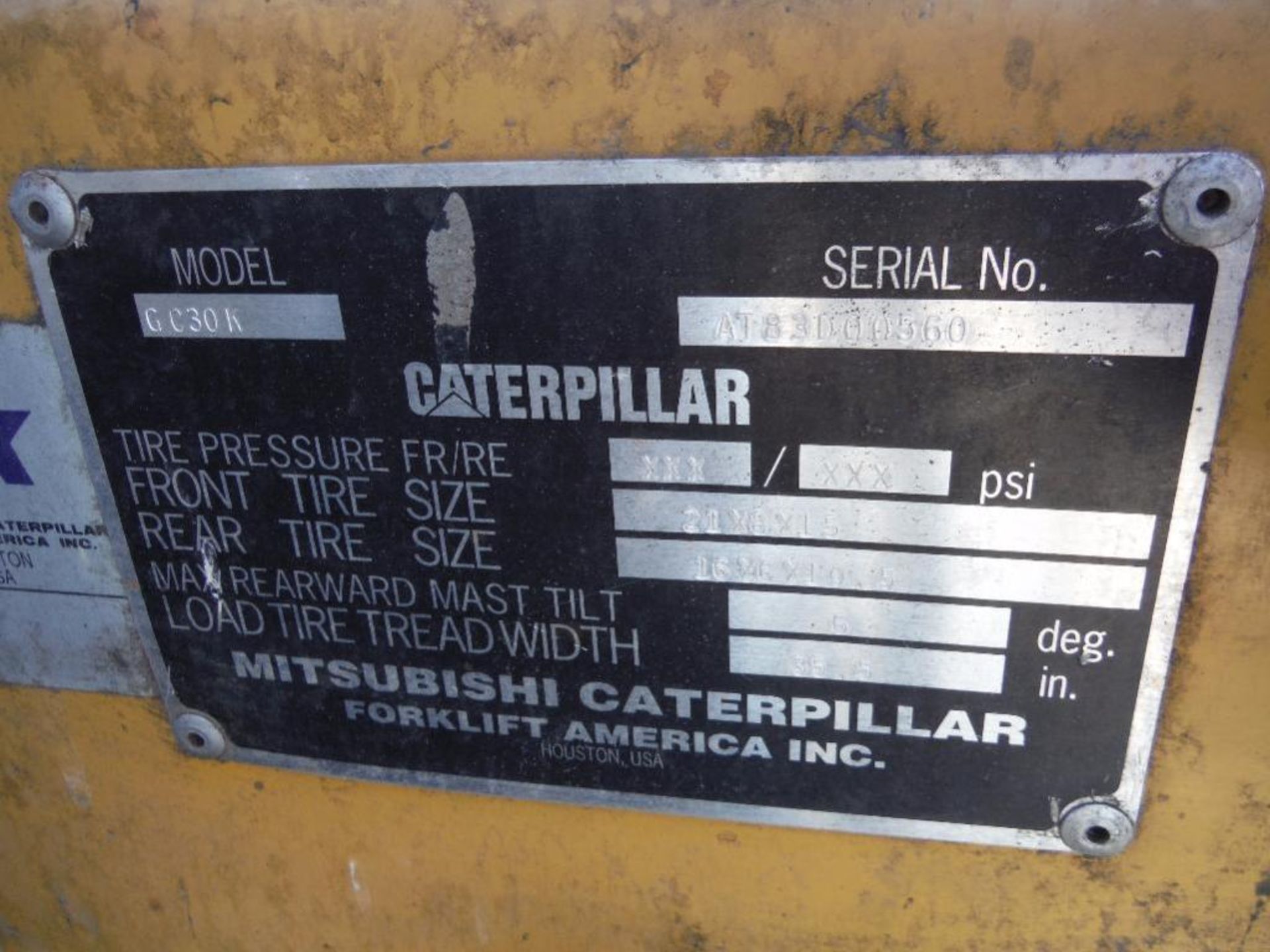 Caterpillar lp gas forklift, Model GC30K, SN AT83D00560, 4360 lb. capacity, 187 in. lift height, 3 - Image 7 of 7