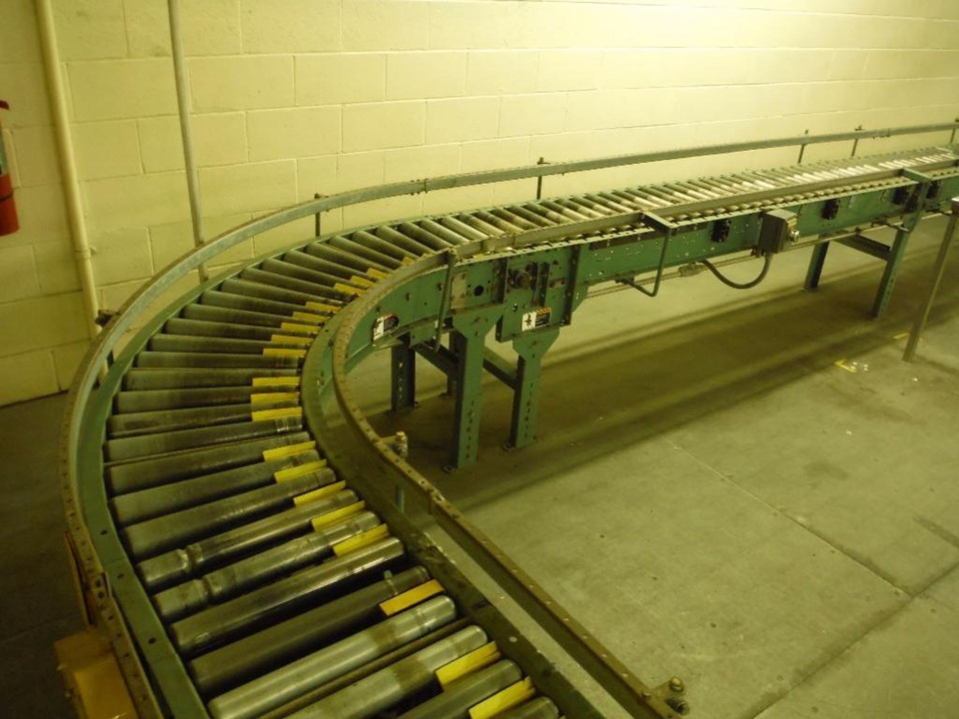 Hytrol powered roller conveyor, 126 ft. long x 15 in. wide, with (2) 90 degree turns, motors and - Image 6 of 13