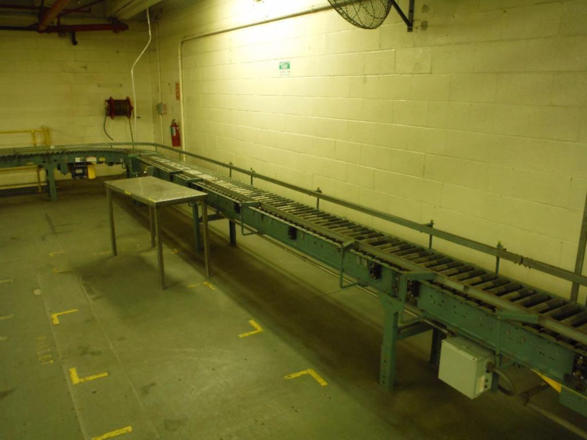 Hytrol powered roller conveyor, 126 ft. long x 15 in. wide, with (2) 90 degree turns, motors and - Image 13 of 13