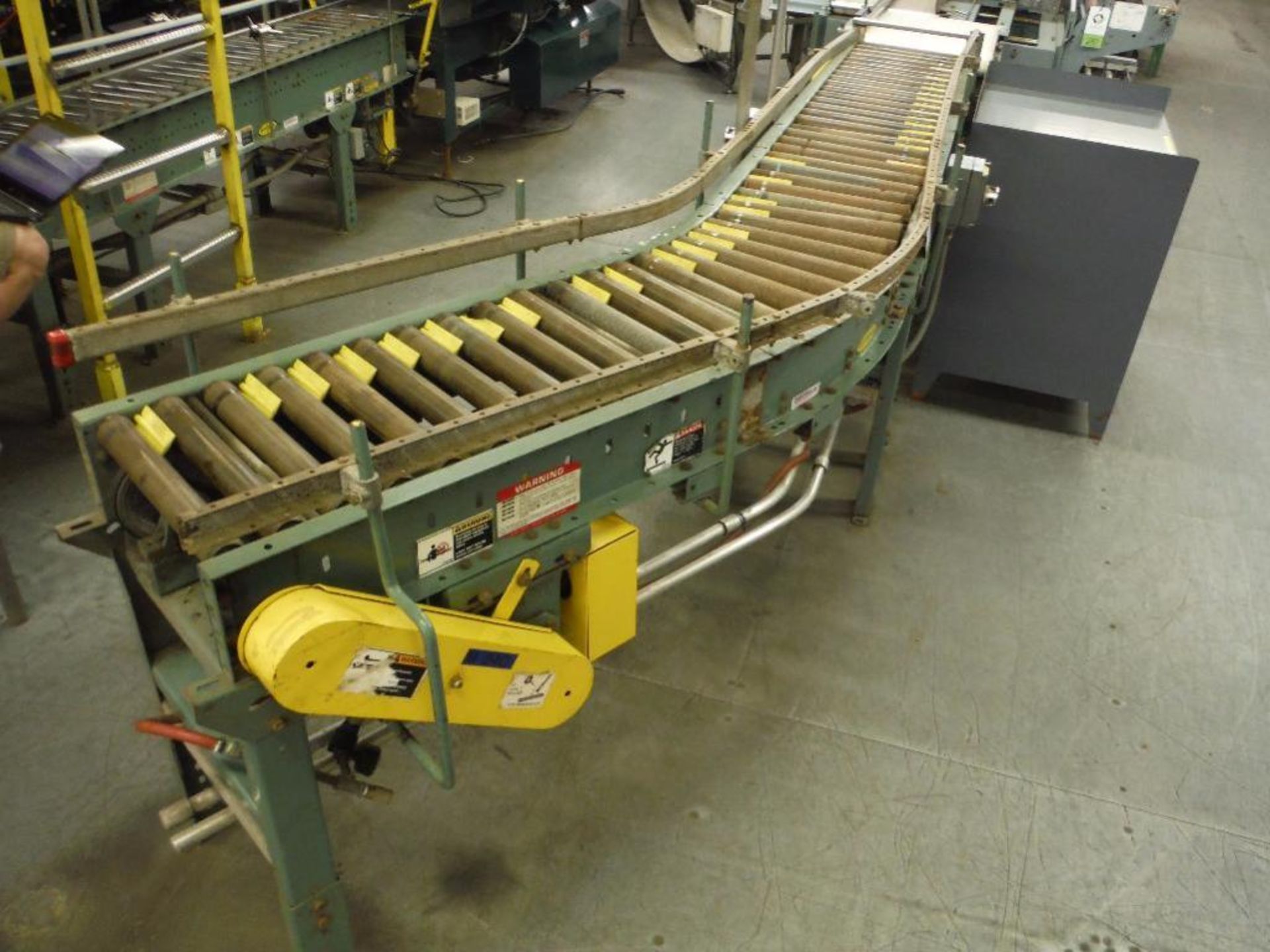 Hytrol 45 degree powered roller conveyor, 11 ft. long x 15 in. wide, motor and drive, mild steel