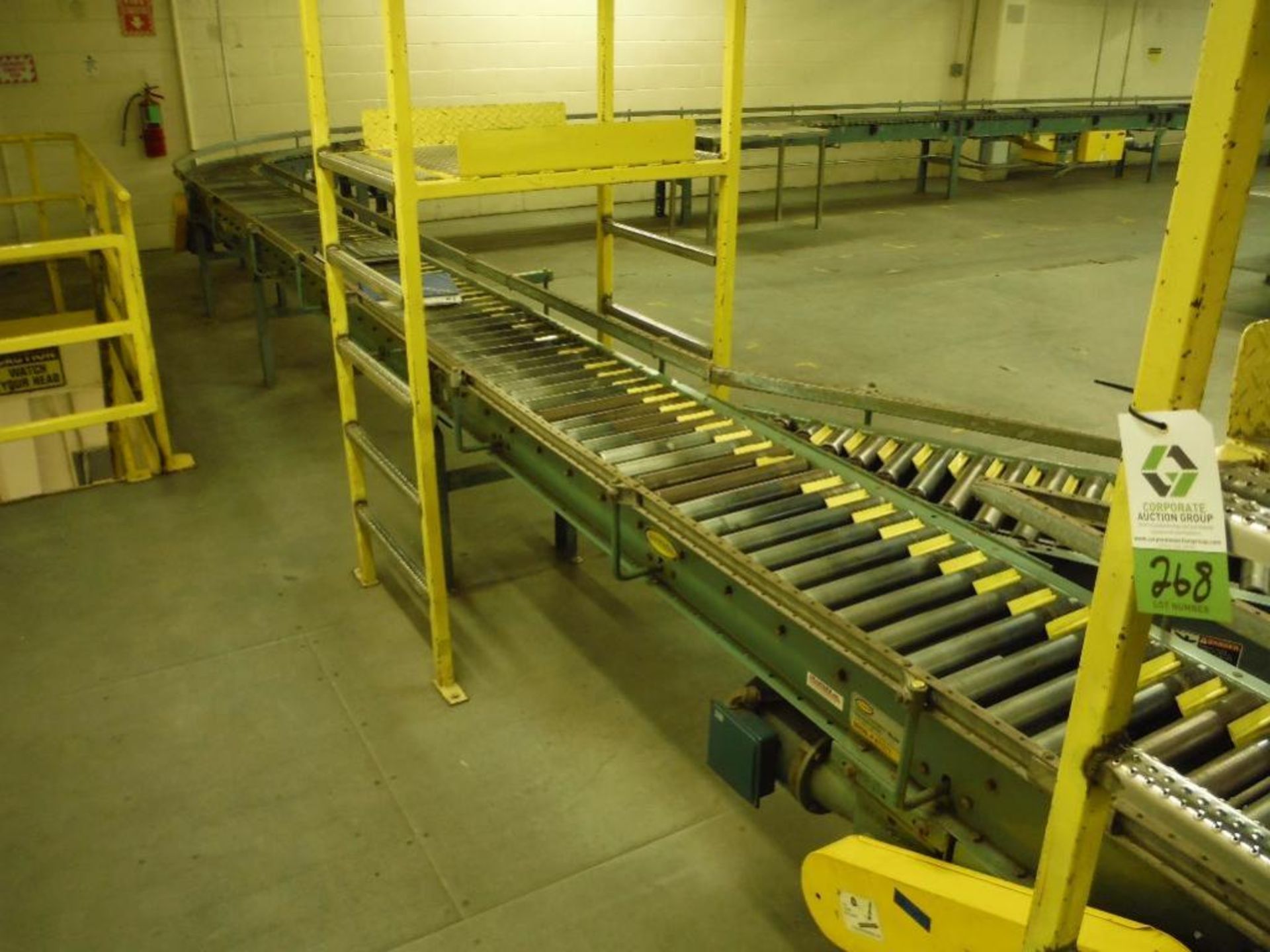Hytrol powered roller conveyor, 126 ft. long x 15 in. wide, with (2) 90 degree turns, motors and - Image 5 of 13
