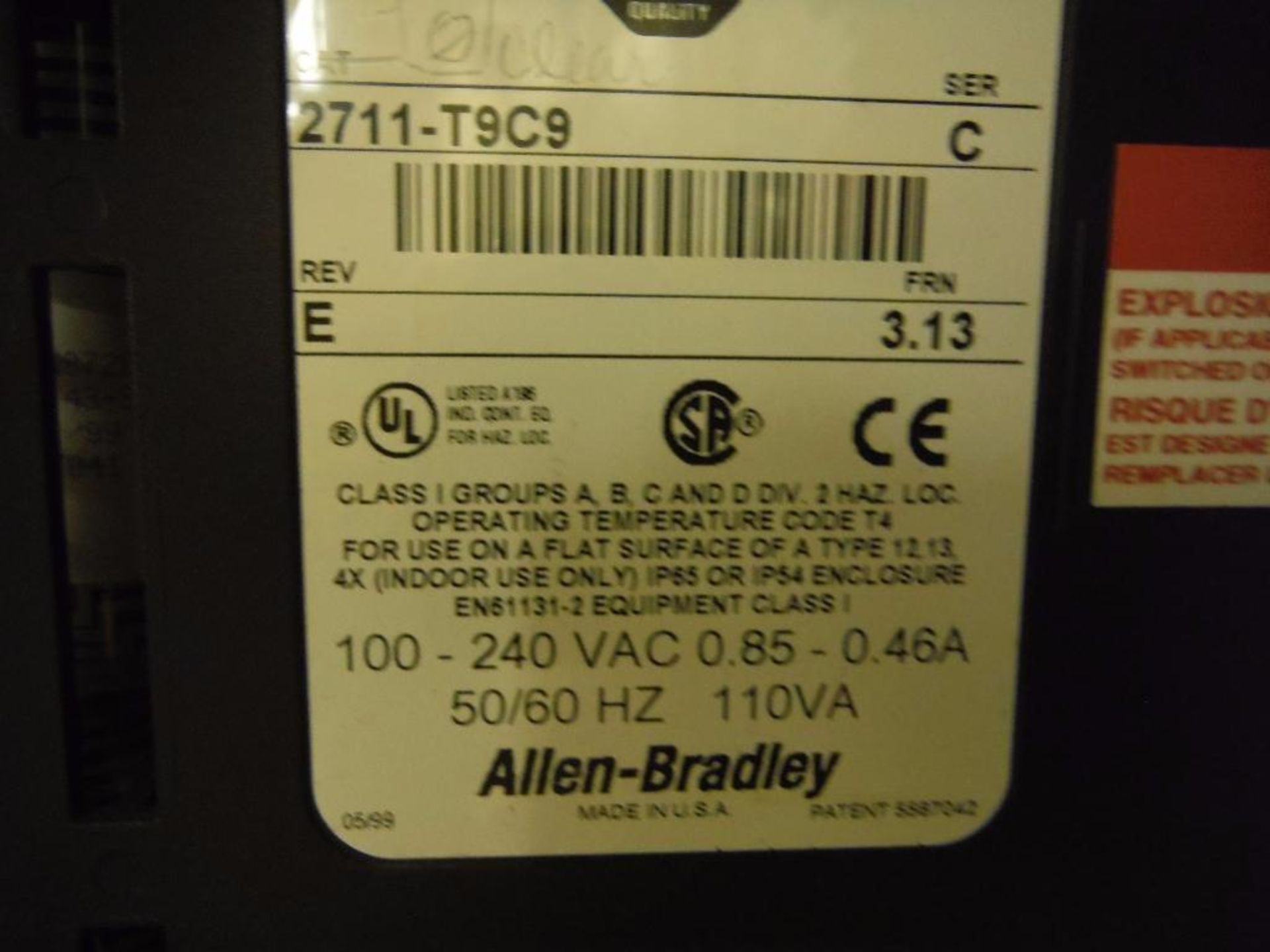 Allen Bradley 900 touch screen, Allen Bradley SLC5/05 plc, mild steel control panel, 60 in. long x - Image 6 of 7