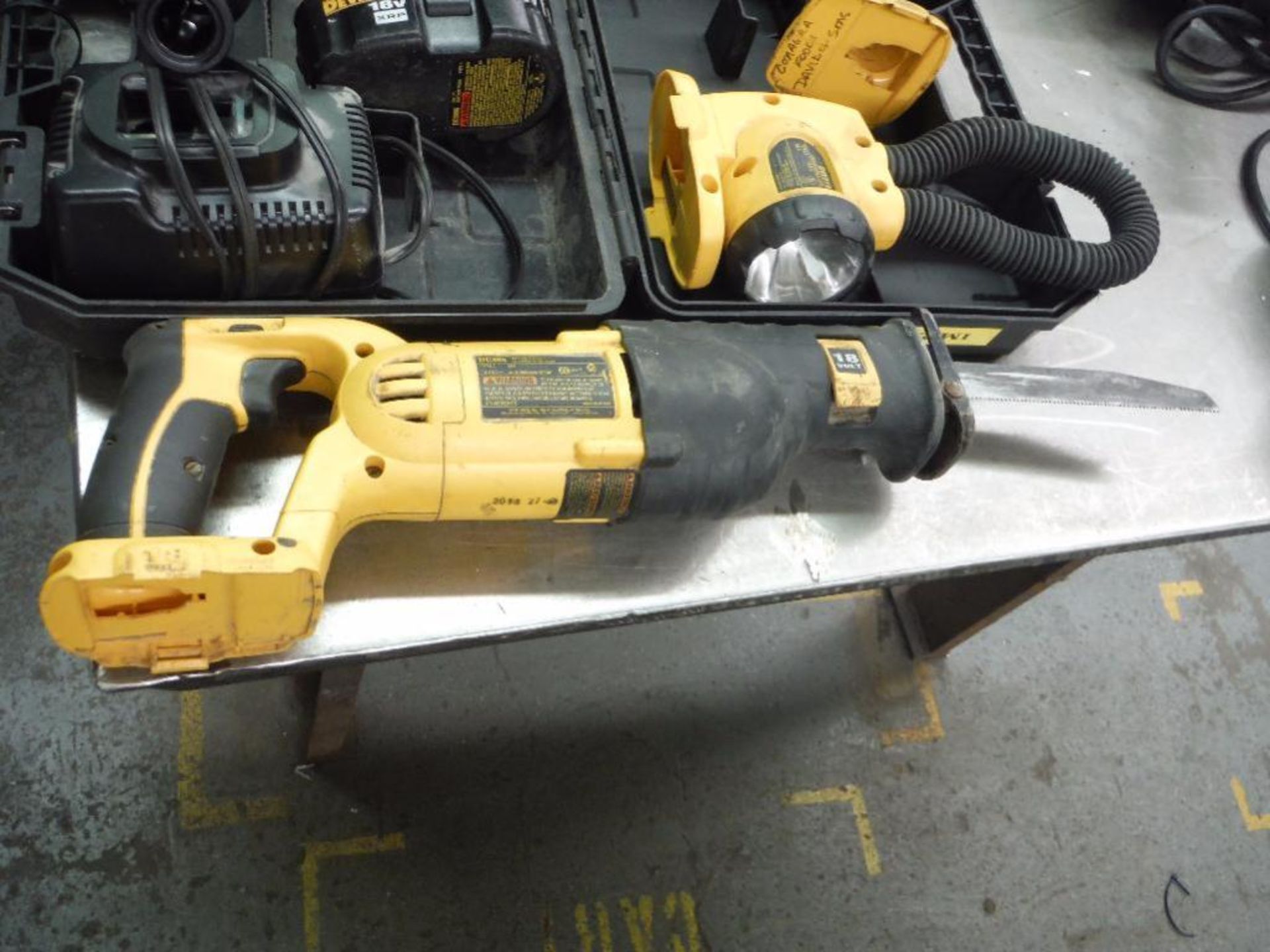 Dewalt 18 volt impact driver, drill, sawzall, light, battery, battery charger, case ** Rigging - Image 7 of 8