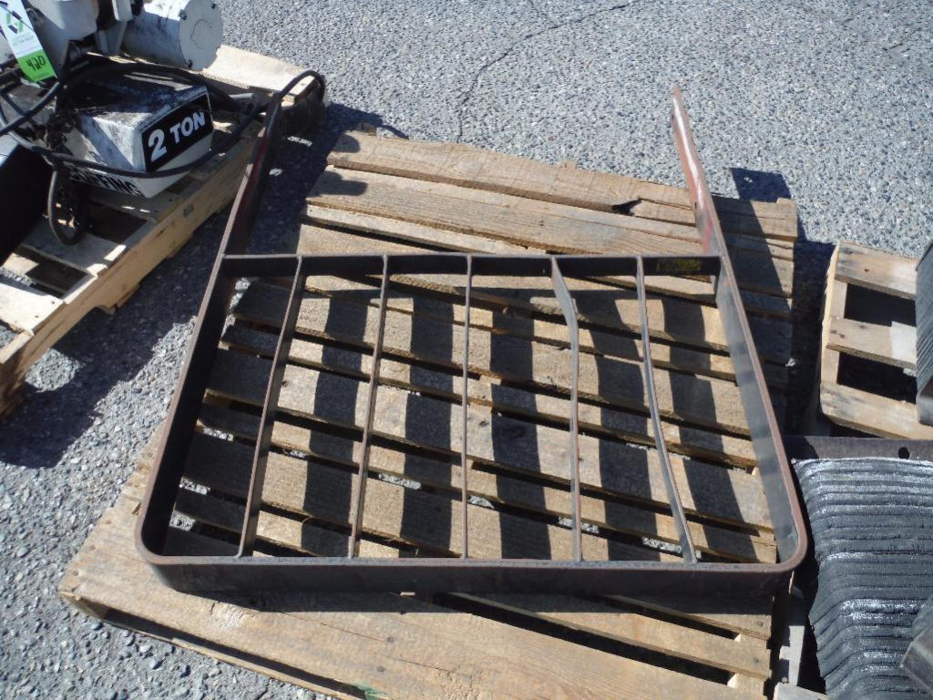2 pallets, dock bumpers, forklift headache rack ** Rigging Fee: $50 ** - Image 3 of 3