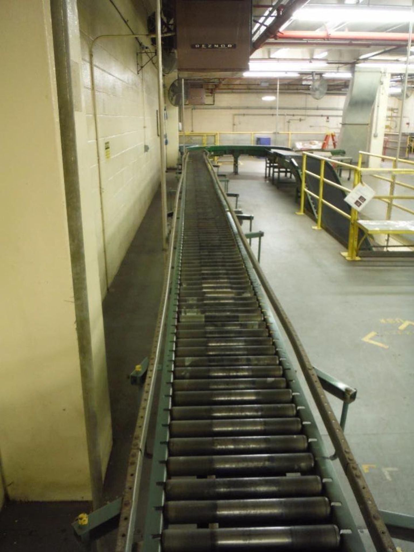 Hytrol powered roller conveyor, 126 ft. long x 15 in. wide, with (2) 90 degree turns, motors and - Image 7 of 13