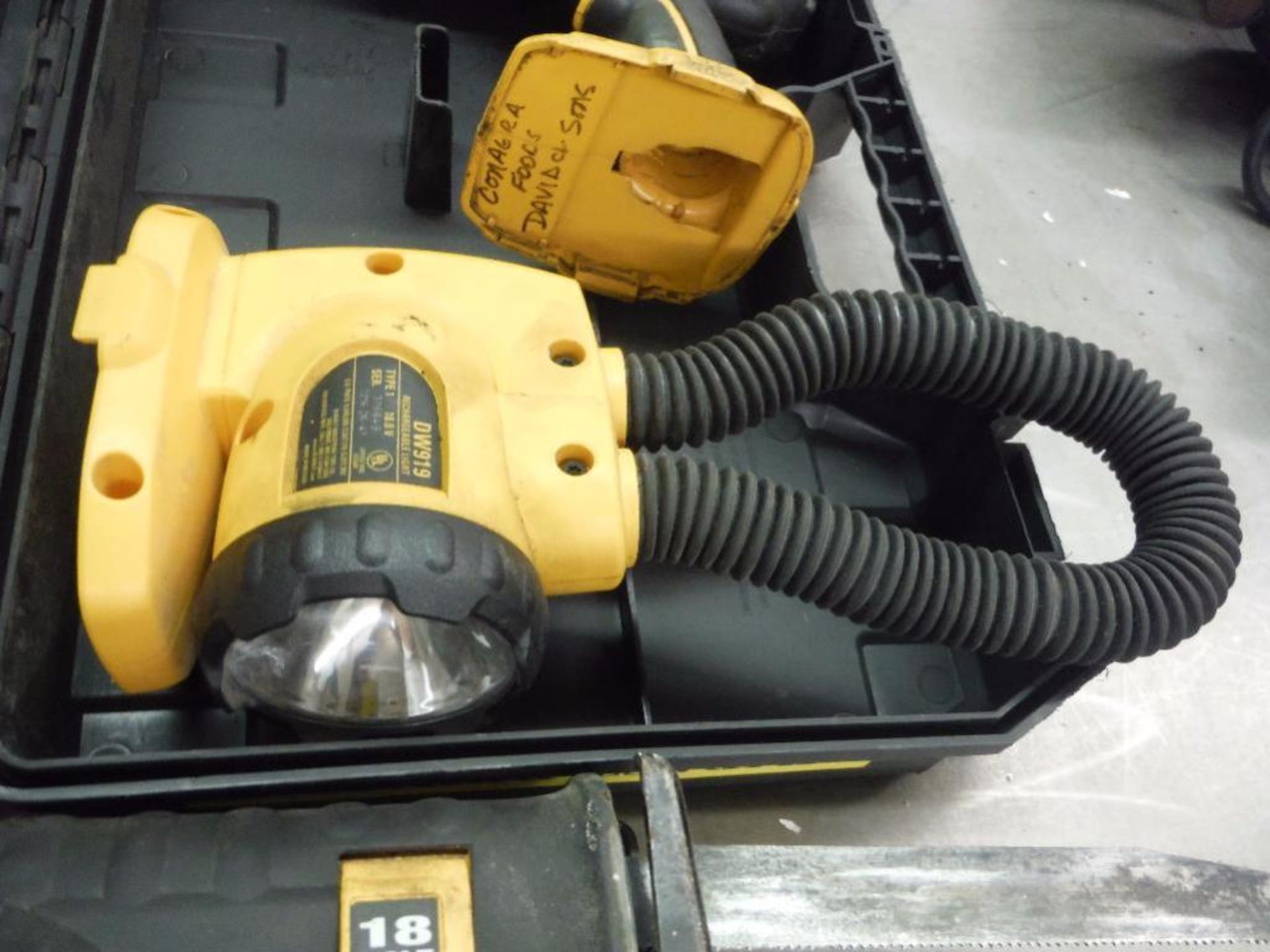 Dewalt 18 volt impact driver, drill, sawzall, light, battery, battery charger, case ** Rigging - Image 5 of 8