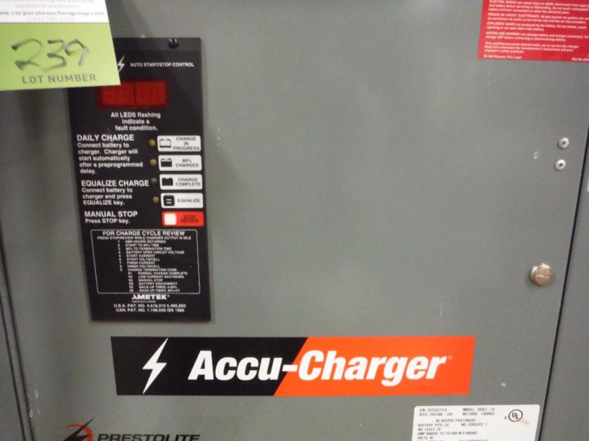 Prestolite power 48 volt accu-charger, Model 880C3-24, 208/240/480 volt input ** Rigging Fee: $ - Image 2 of 5