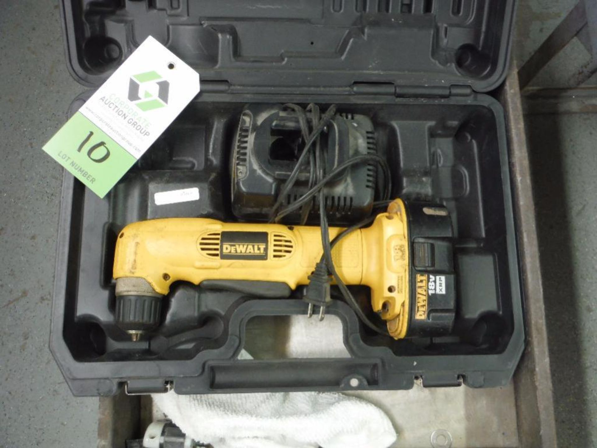 Dewalt 18 volt angle drill, battery, battery charger, case ** Rigging Fee: $5 ** - Image 2 of 3