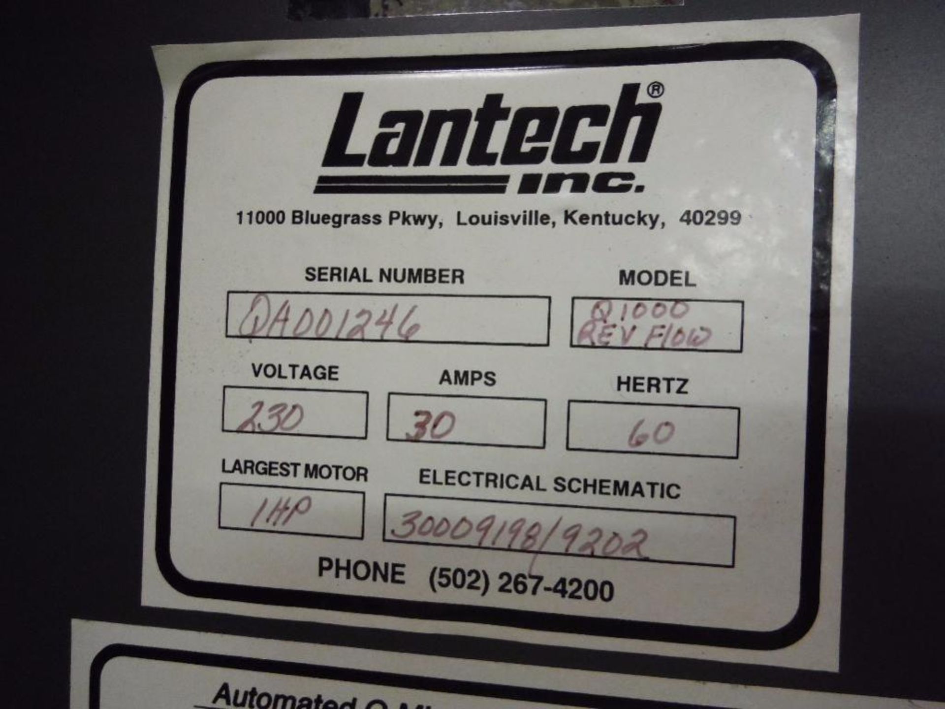 Lantech stretch wrapper, Model Q1000 reverse flow, SN QA001246, power roller infeed 96 in. long x 51 - Image 6 of 7