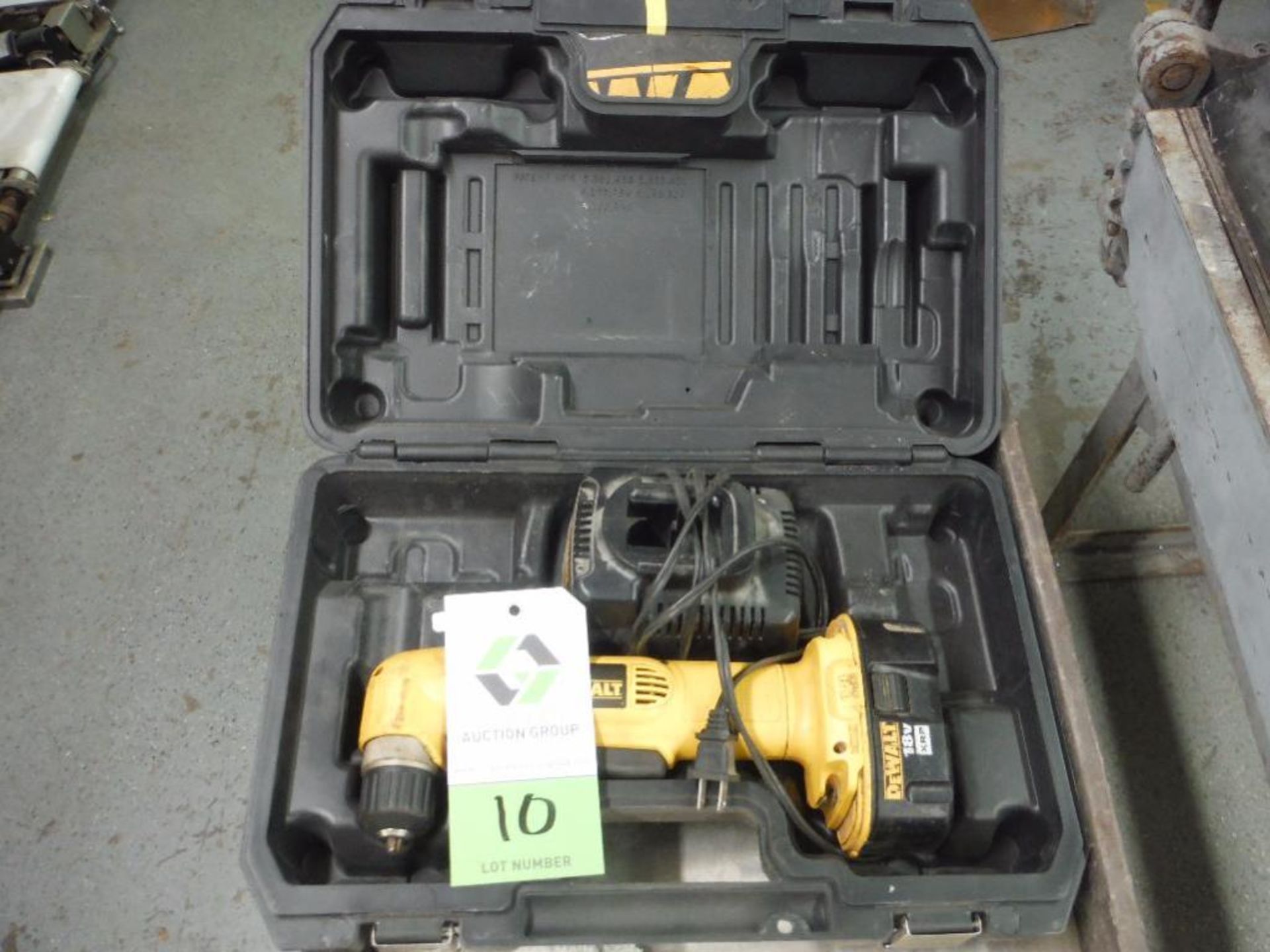 Dewalt 18 volt angle drill, battery, battery charger, case ** Rigging Fee: $5 **