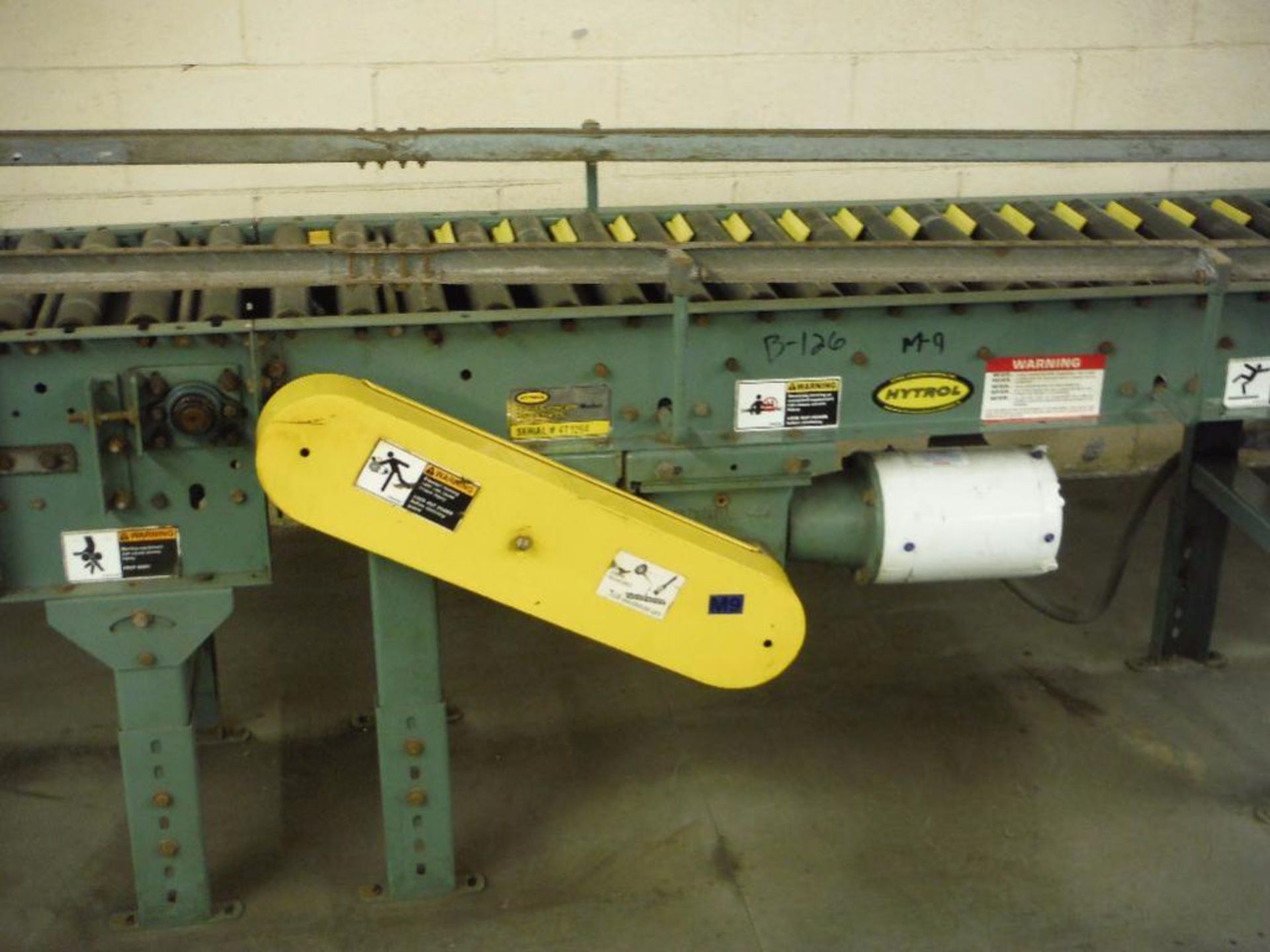 Hytrol powered roller conveyor, 126 ft. long x 15 in. wide, with (2) 90 degree turns, motors and - Image 11 of 13