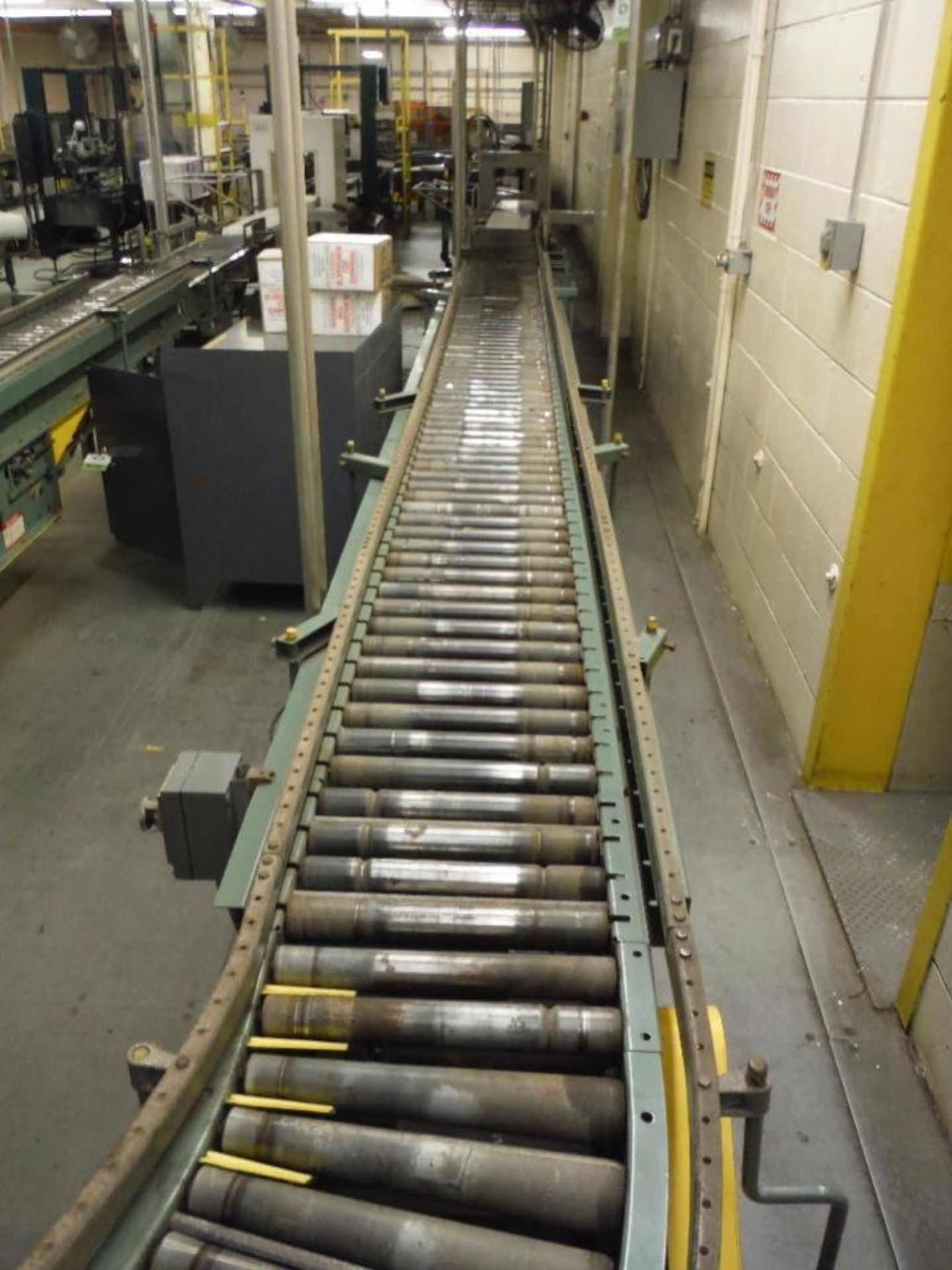 Hytrol powered roller conveyor, 126 ft. long x 15 in. wide, with (2) 90 degree turns, motors and - Image 8 of 13