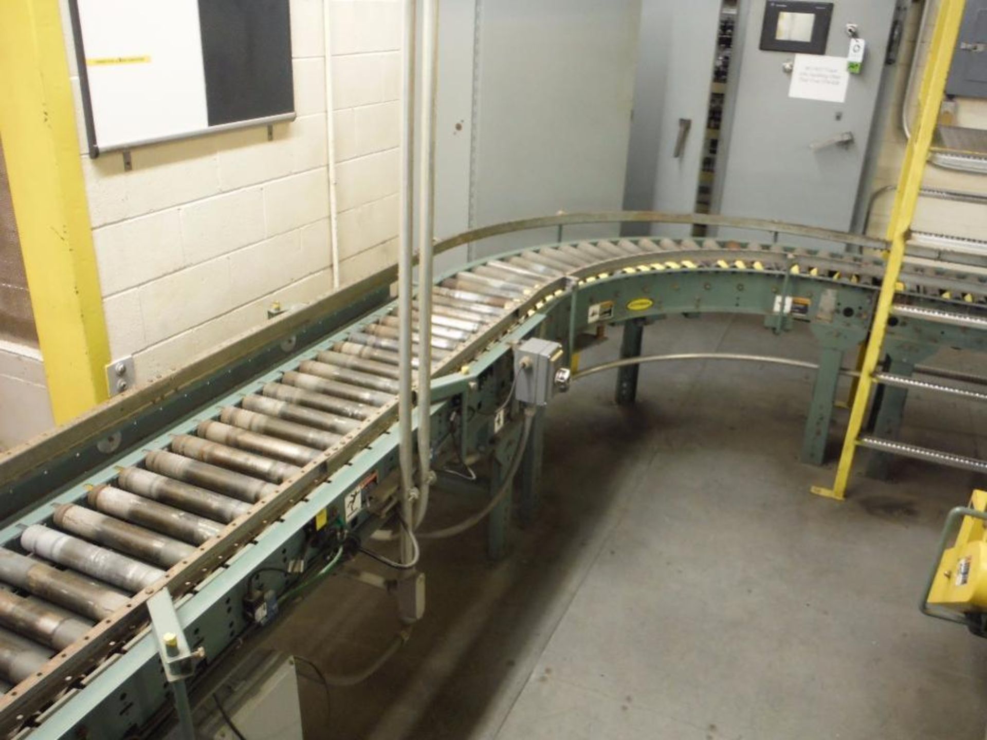 Hytrol powered roller conveyor, 126 ft. long x 15 in. wide, with (2) 90 degree turns, motors and - Image 3 of 13