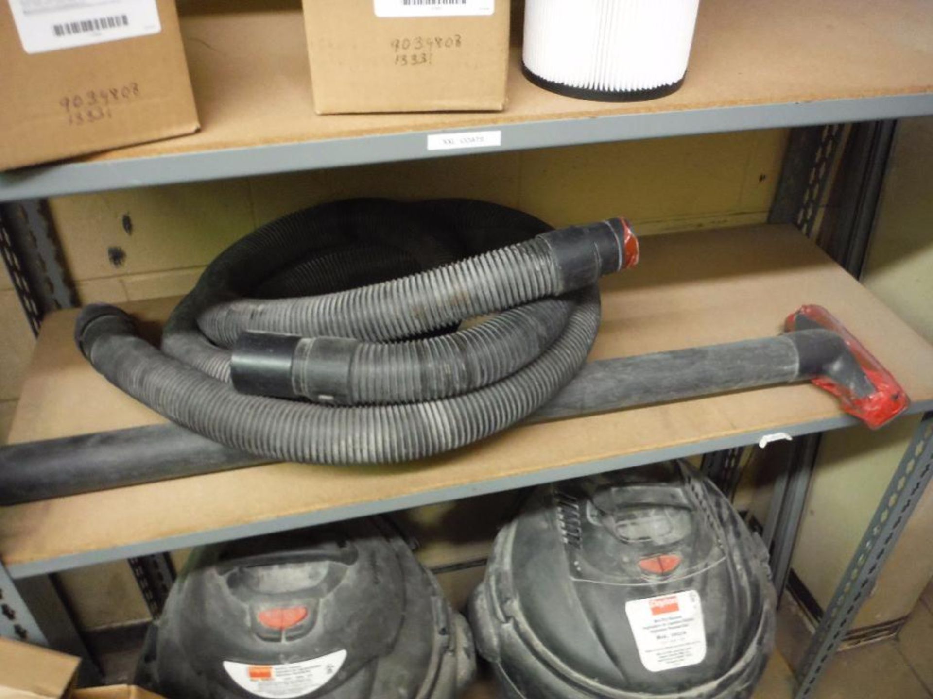 Contents of 1 sections of shelving, new in box Dayton shop vac, multiple used shop vacs ** Rigging - Image 11 of 12