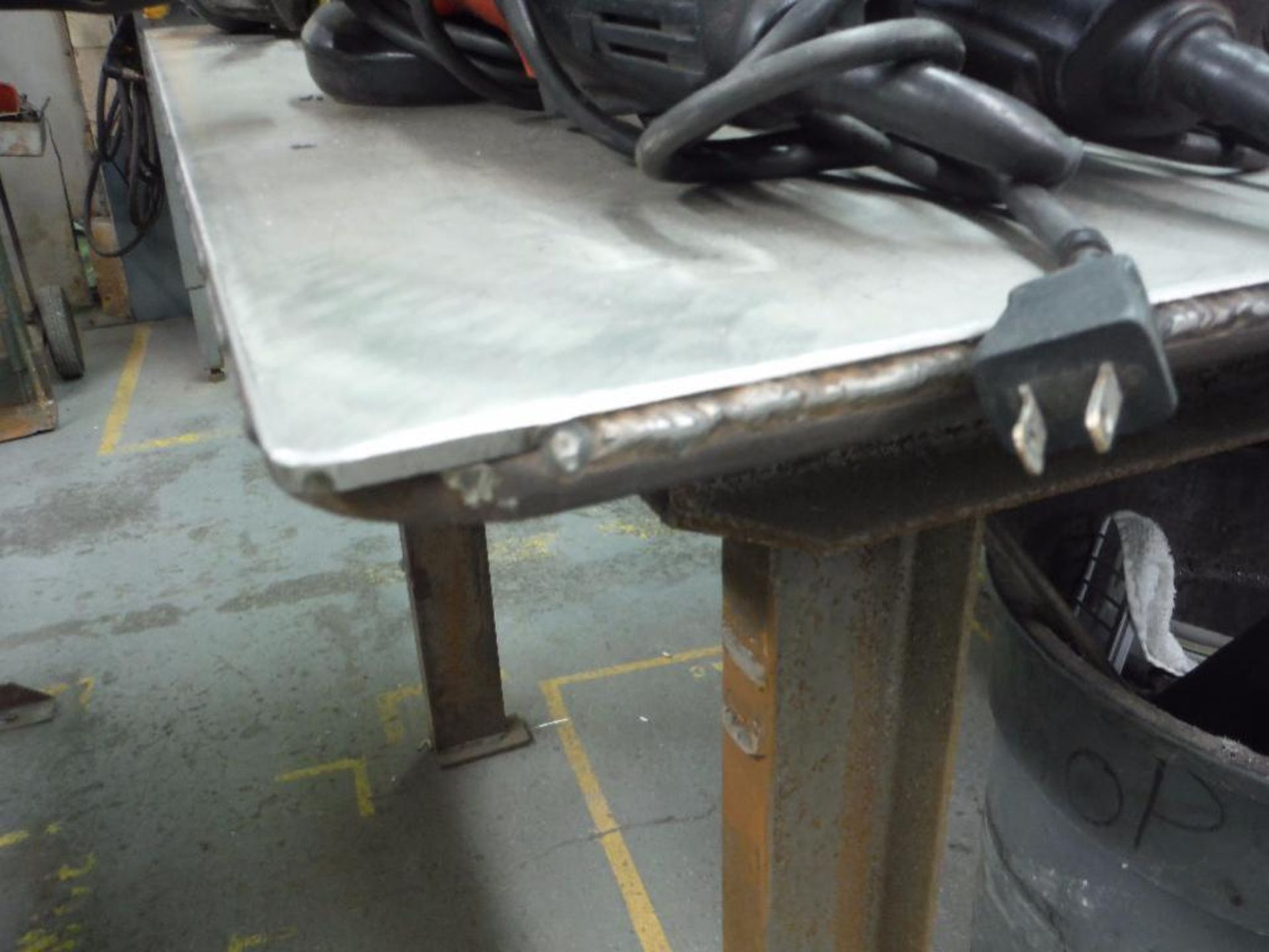Carbon steel shop table, SS top, 96 in. long x 48 in. wide x 37 in. tall, with 2 table vices ** - Image 2 of 8