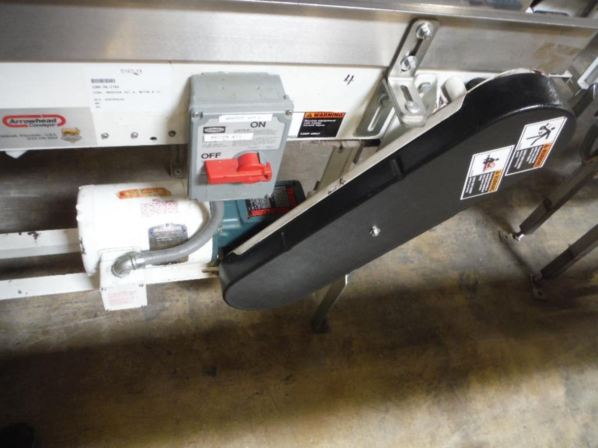 Arrowhead conveyor, 48 in. long x 5 in. wide x 35 in. tall, table top belt, carbon steel frame, moto - Image 4 of 6