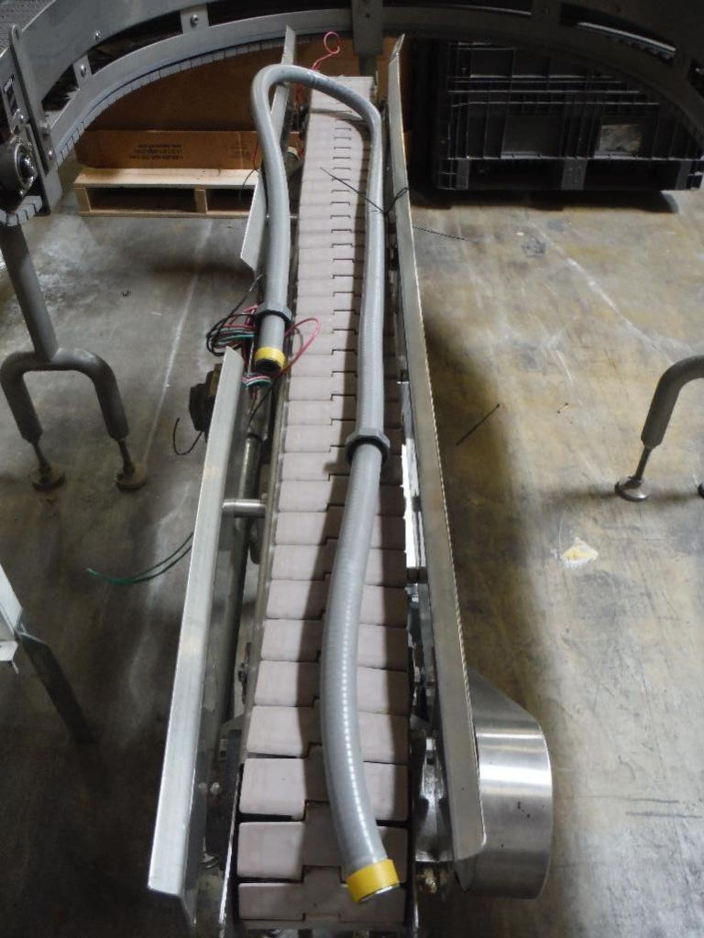 SS conveyor, plastic table top belt, 54 in. long x 4.5 in. wide x 35 in. tall, motor and drive ** Ri - Image 3 of 5