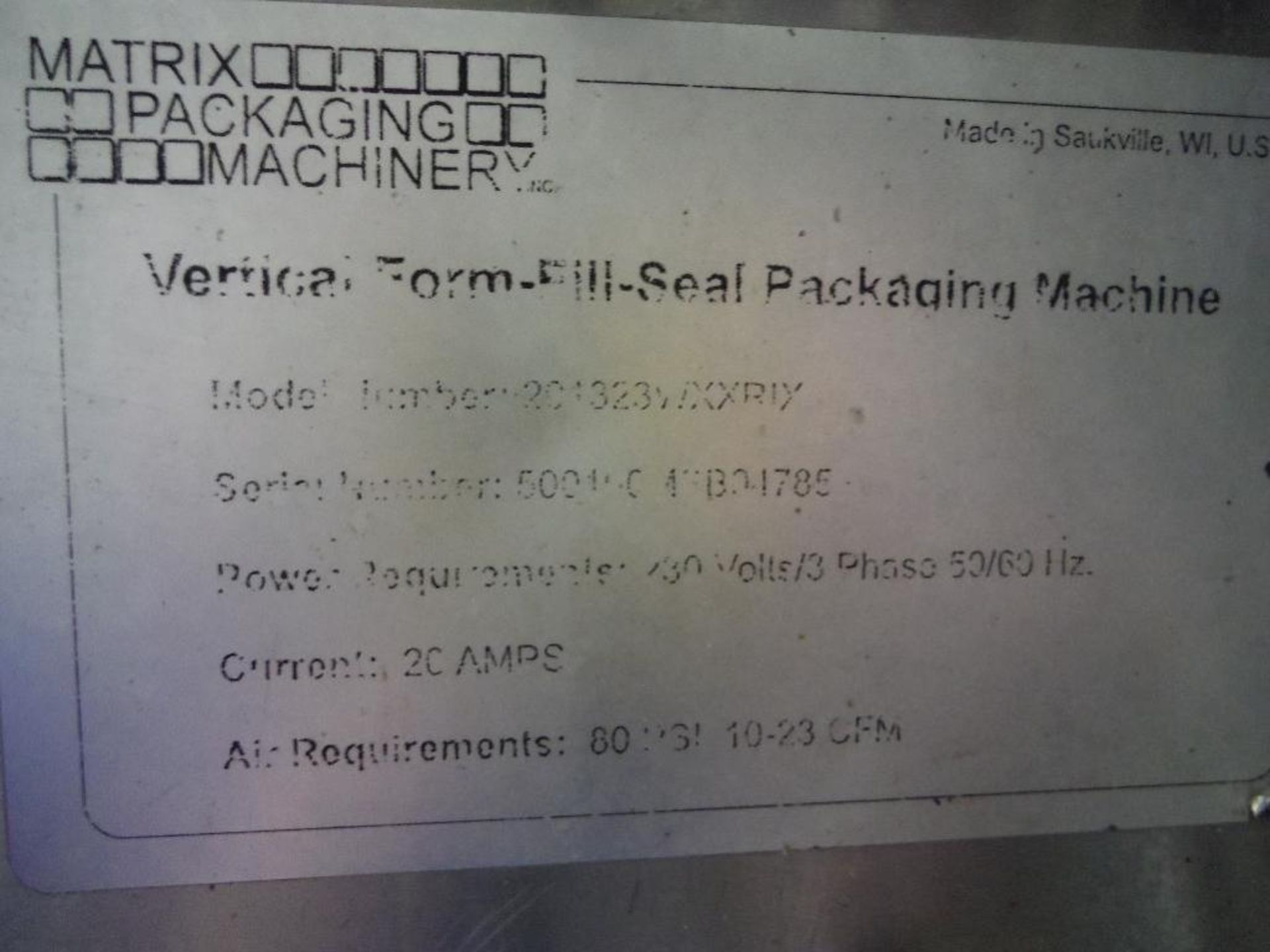 Matrix Packaging Machinery vertical form-fill-seal bagger, Model 201323WXXRIX, SN ?1785, 14 in. jaw, - Image 13 of 14