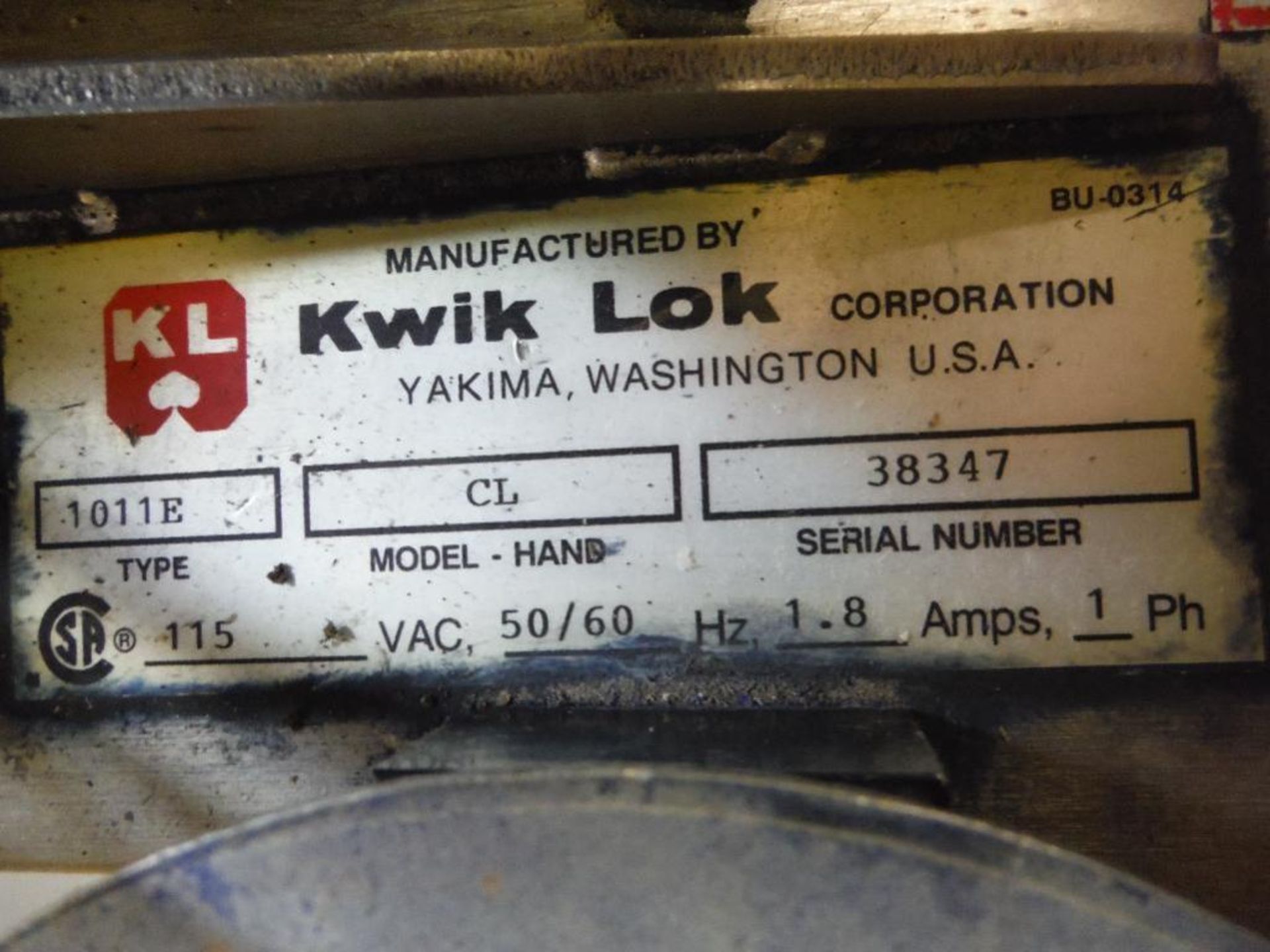 Kwik Lok bag closer with conveyor, Type 100E, Model CL, SN 38347, plastic table top belt, 86 in. lon - Image 5 of 9