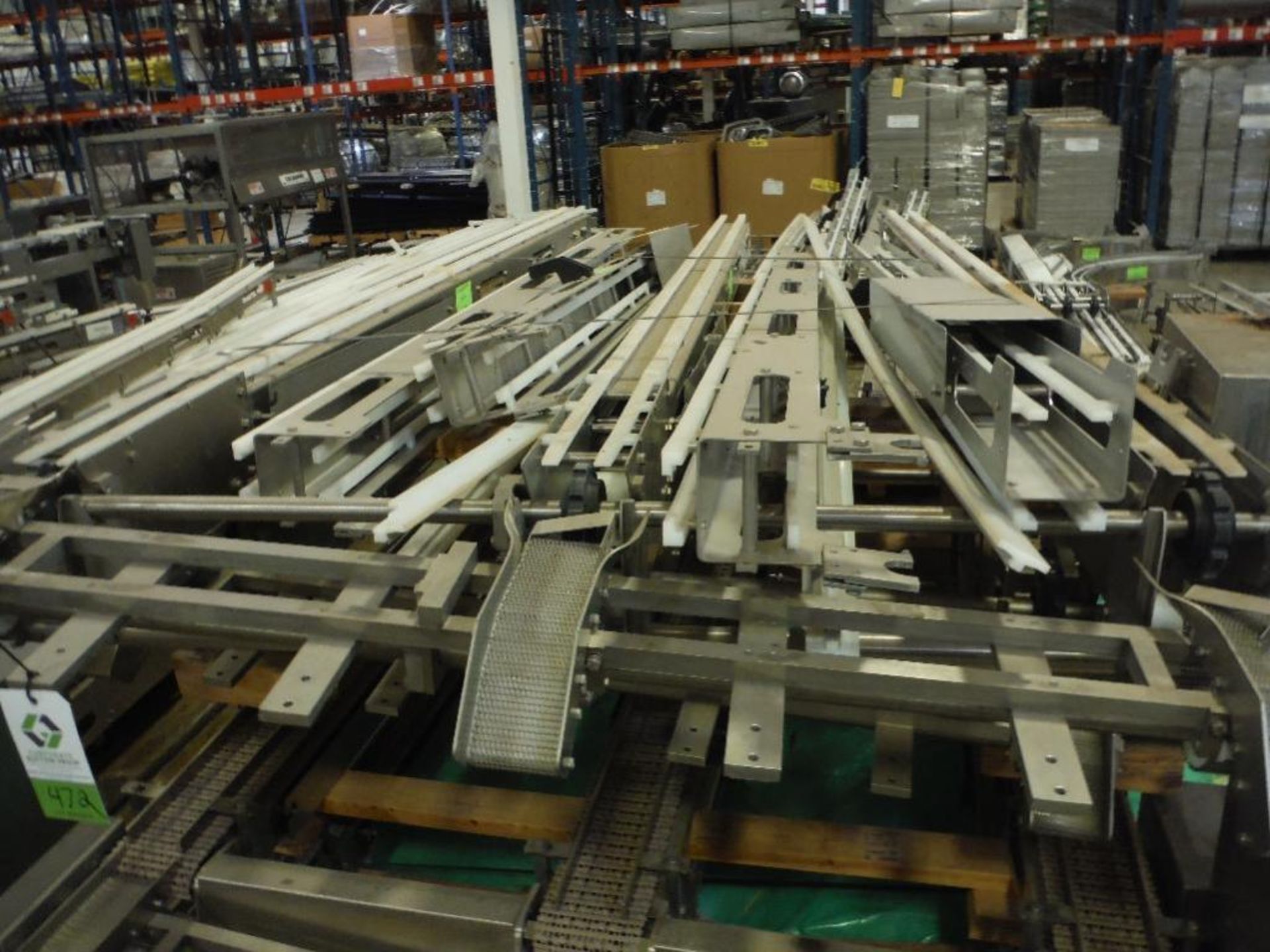 6 skids of assorted SS conveyor frames only, straights, y's, laning, curves, approx. 120 ft. ** Rigg - Image 6 of 9
