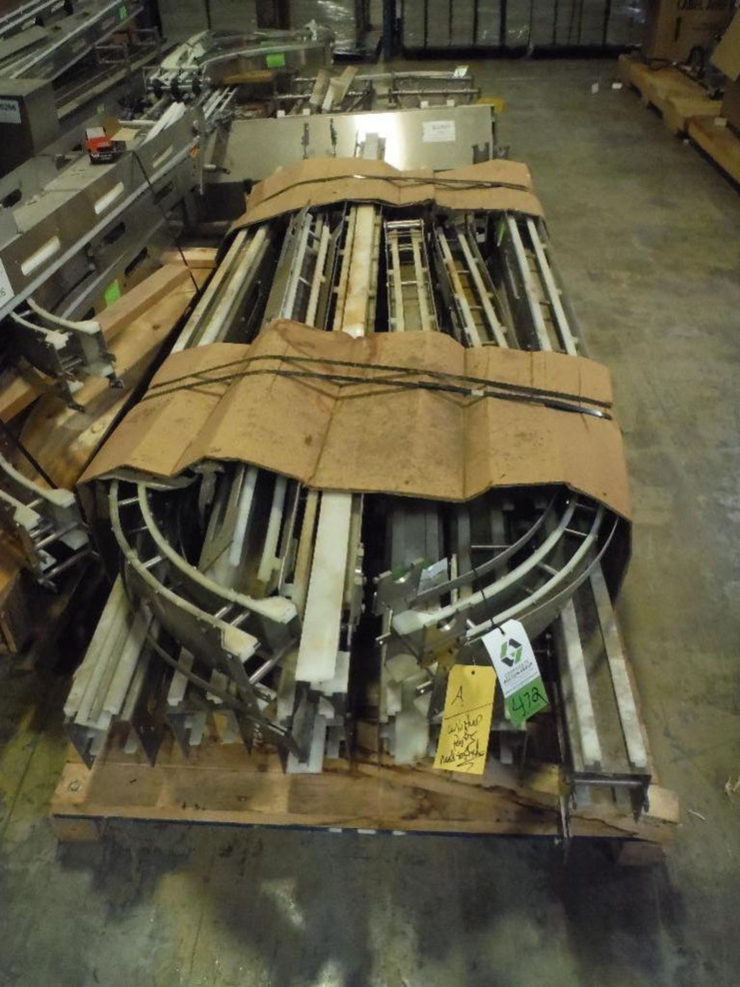 6 skids of assorted SS conveyor frames only, straights, y's, laning, curves, approx. 120 ft. ** Rigg - Image 3 of 9