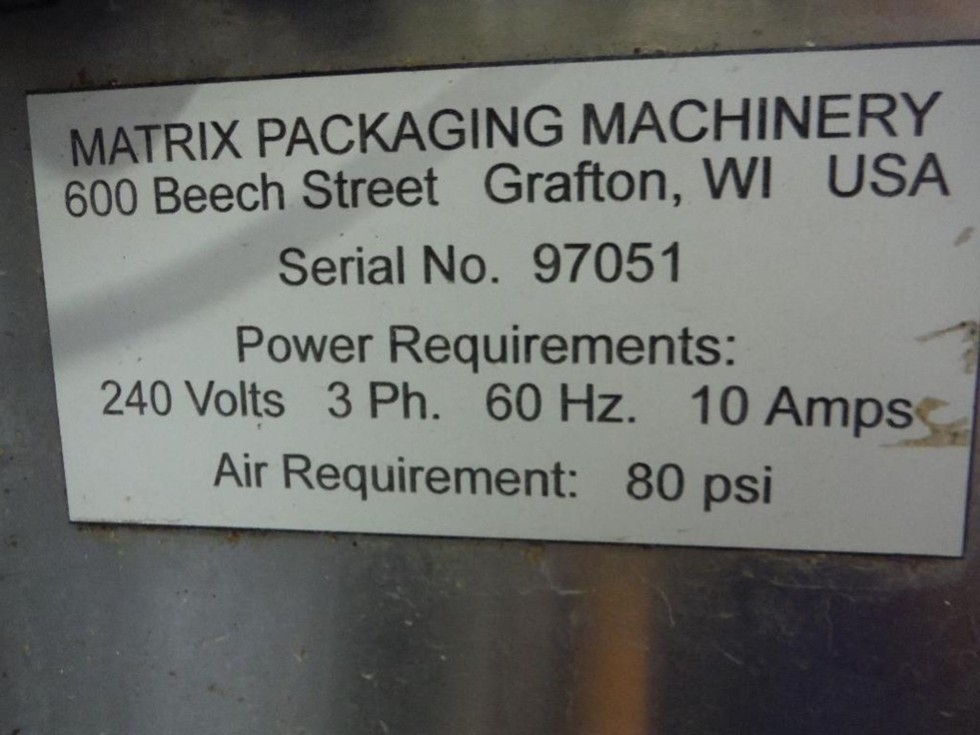 Matrix Packaging Machinery vertical form-fill-seal bagger, Model 1000, SN 97051, 14 in. jaw, SS fram - Image 9 of 15