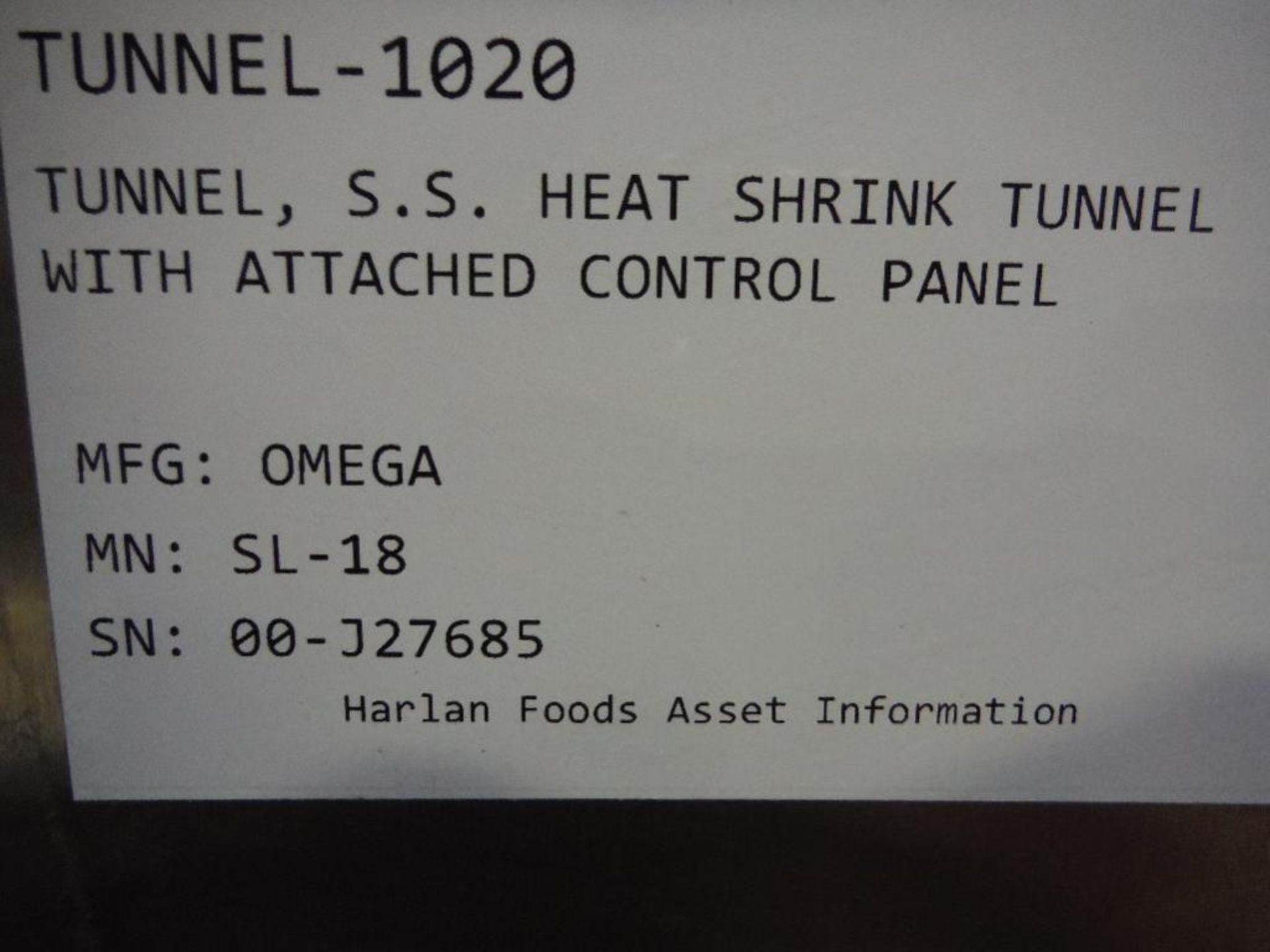 Omega SS heat tunnel, Model SL-18, SN 00-J27685, aperture 18 in. wide x 11 in. tall, 60 in. long tun - Image 10 of 12