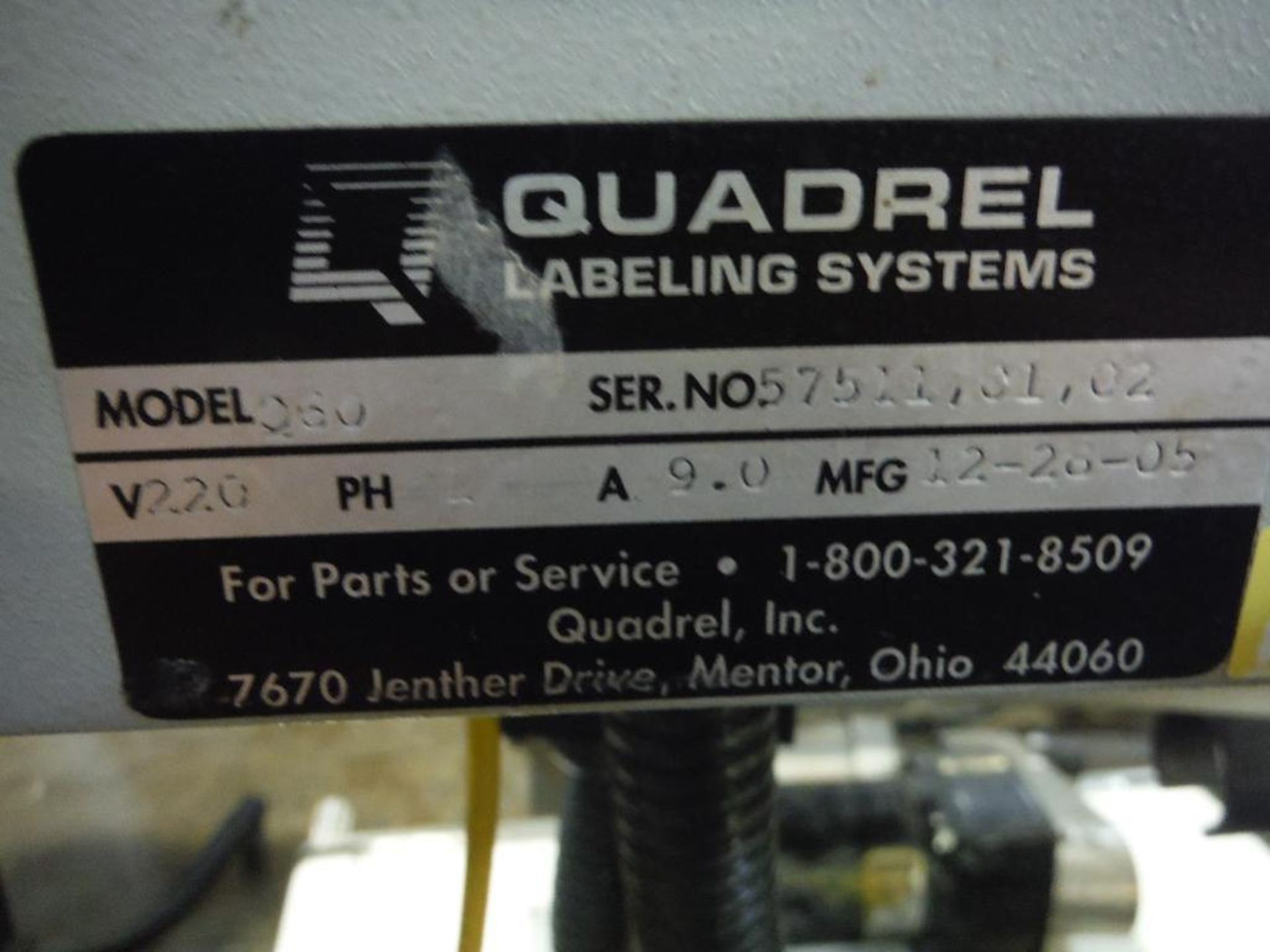 2005 Quadrel Labeling Systems labeler, Model 060, SN 57511,S1,02, 10.5 in. wide belt, on casters ** - Image 6 of 9
