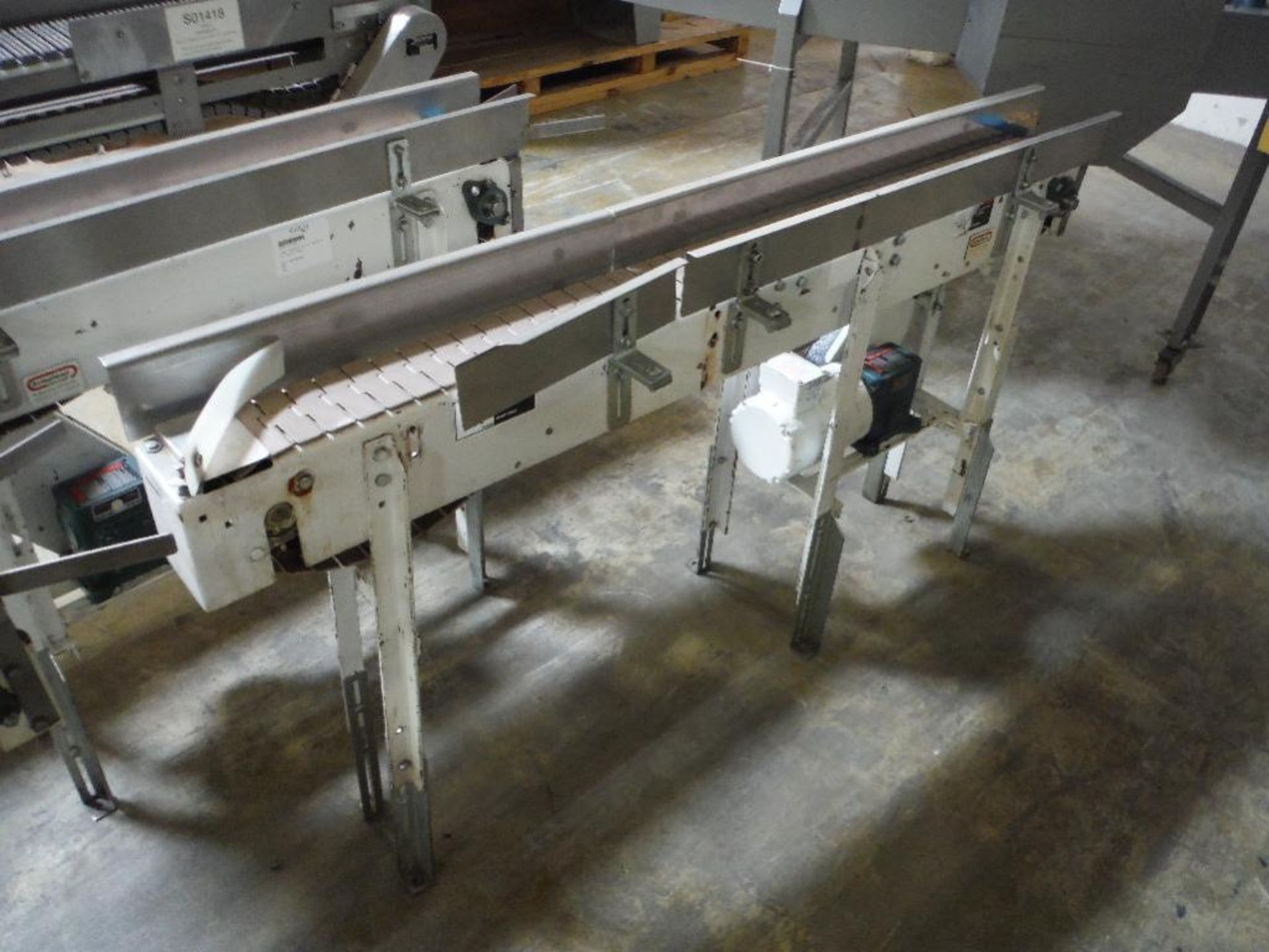Arrowhead conveyor, 72 in. long x 5 in. wide x 35 in. tall, table top belt, carbon steel frame, has