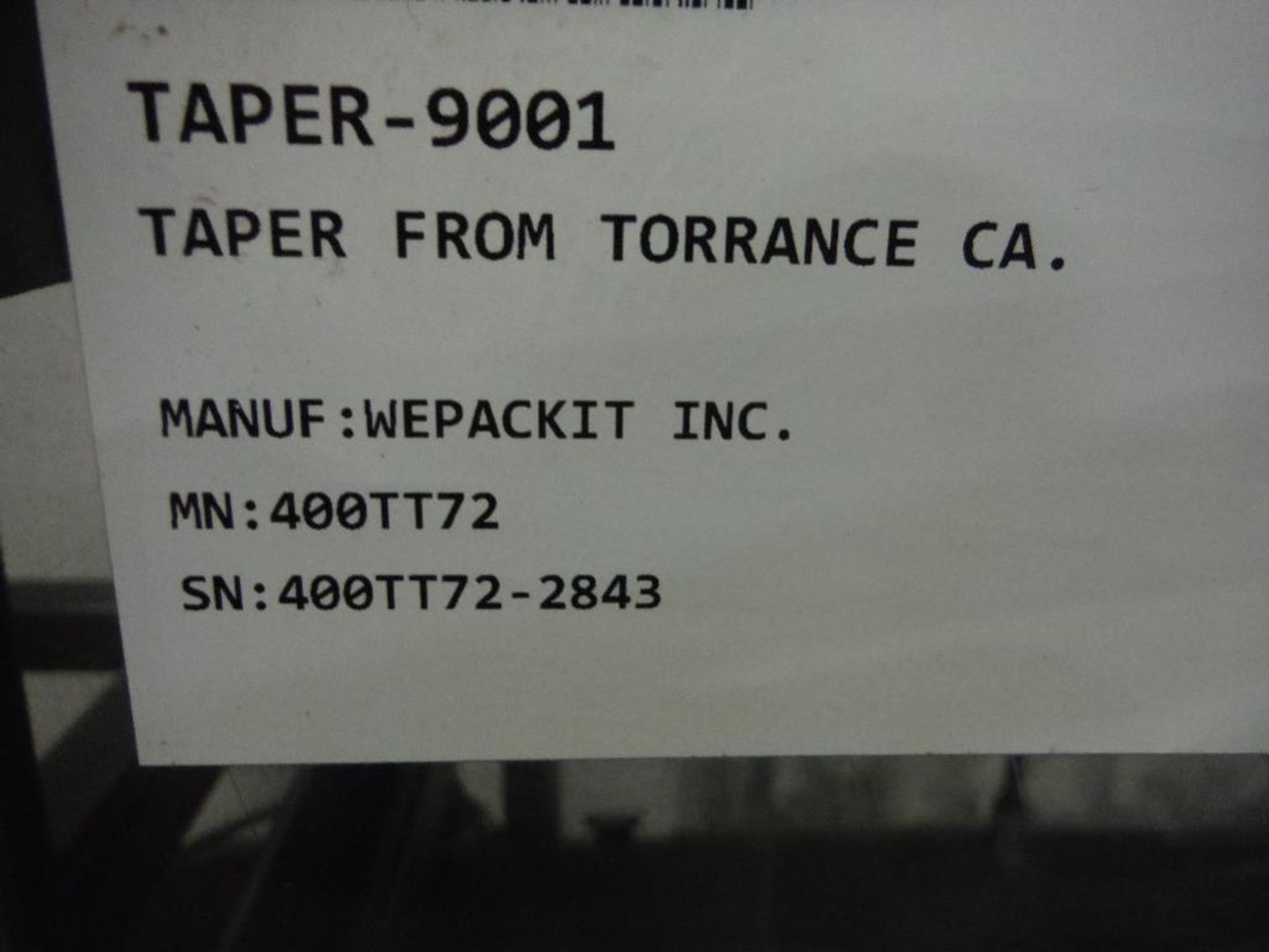 Wepackit case taper, Model 400TT72, SN 400TT-2843, top only, Interpack tape head, with tale tucker, - Image 9 of 9