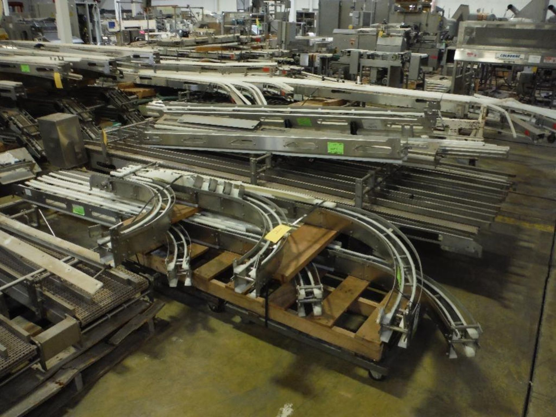 6 skids of assorted SS conveyor frames only, straights, y's, laning, curves, approx. 120 ft. ** Rigg - Image 8 of 9