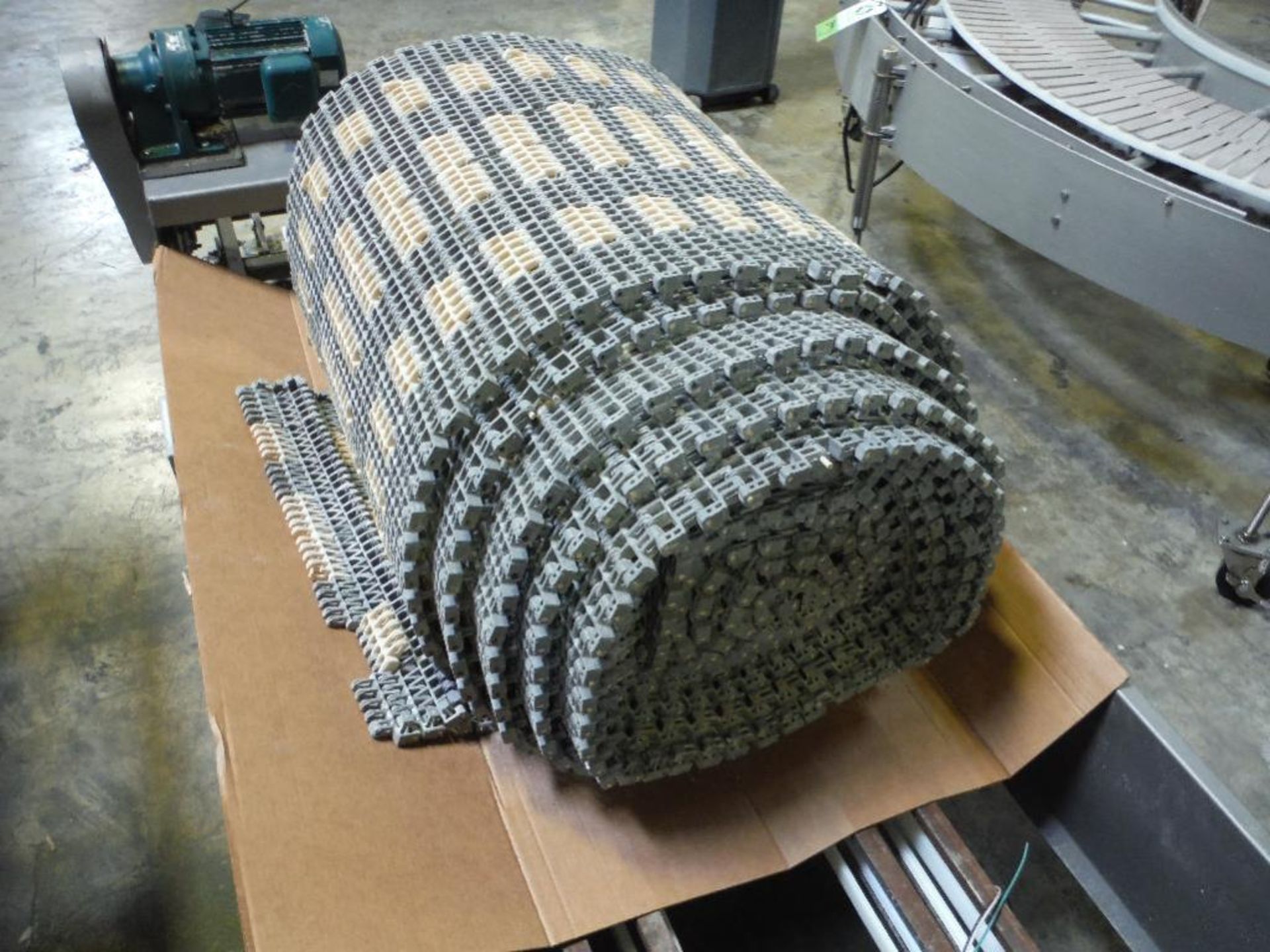 SS conveyor bed, approx. 90 ft. long, 3 rolls of 25 in. wide grey belt, 3 motors and drives, ** Rigg - Image 12 of 14
