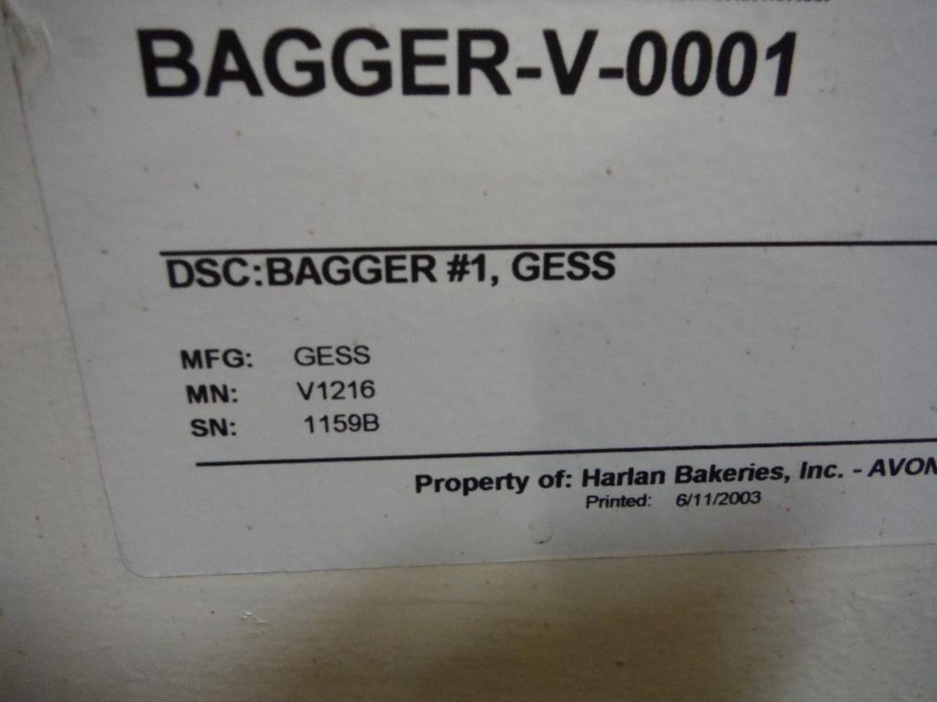 Gess Systems vertical form-fill-seal bagger, Model V1216, SN 1159B, 14 in. jaw ** Rigging Fee: $200 - Image 9 of 9