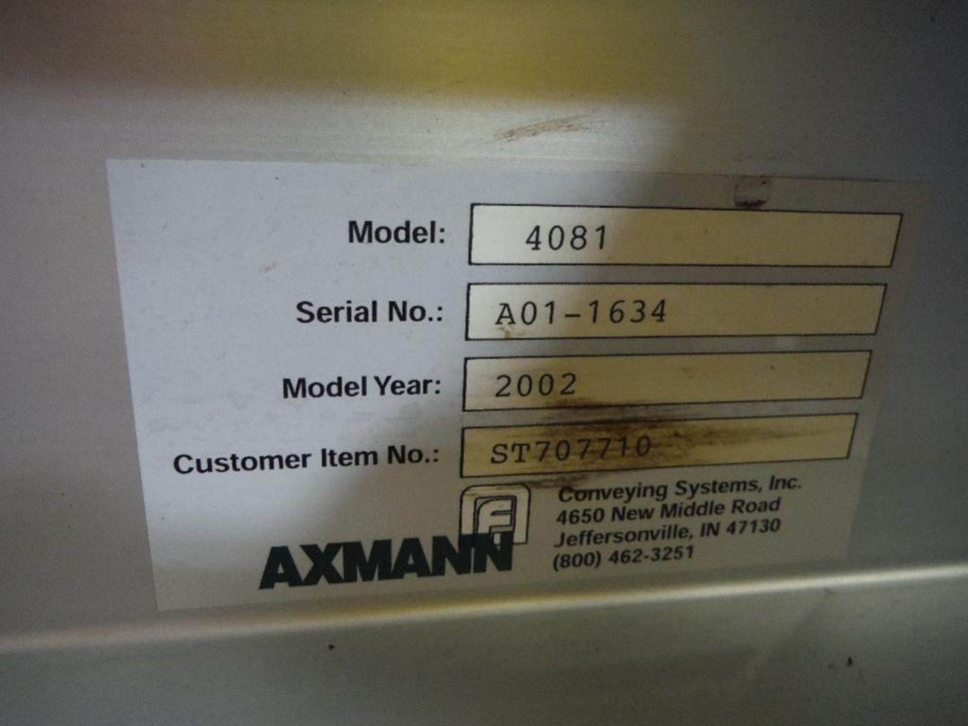 Axmann aluminum conveyor, Model 4081, SN A01-1634, 84 in. long x 12 in. wide x 22 in. tall, motor an - Image 5 of 7