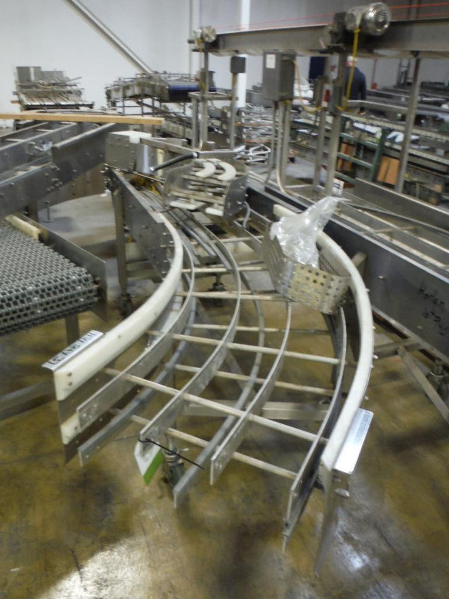 2 pieces of SS conveyor frame, 90 degree turn, motor and drive, missing belt, overall 260 in. long x - Image 2 of 6