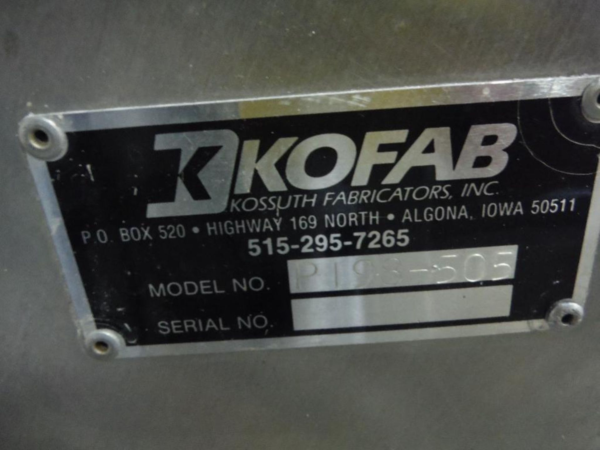 Kofab SS conveyor, flighted belt, 88 in. long x 36 in. wide x 40 in. tall, 1 in. cleats, motor and d - Image 6 of 6