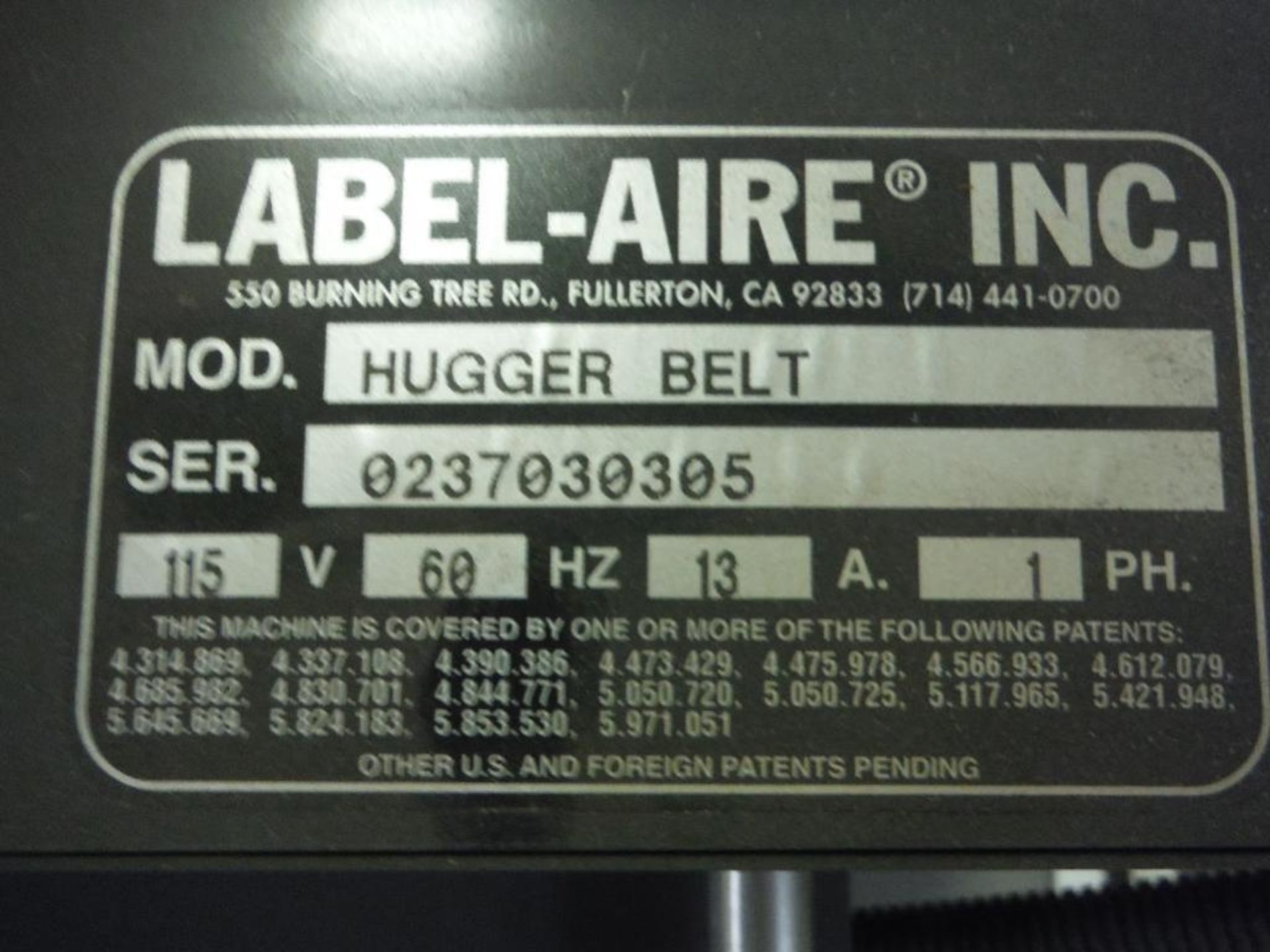 Unused Label-Aire labeler, Model 3115-CD, SN 023670, adjustable cart, hugger belt conveyor and contr - Image 9 of 10