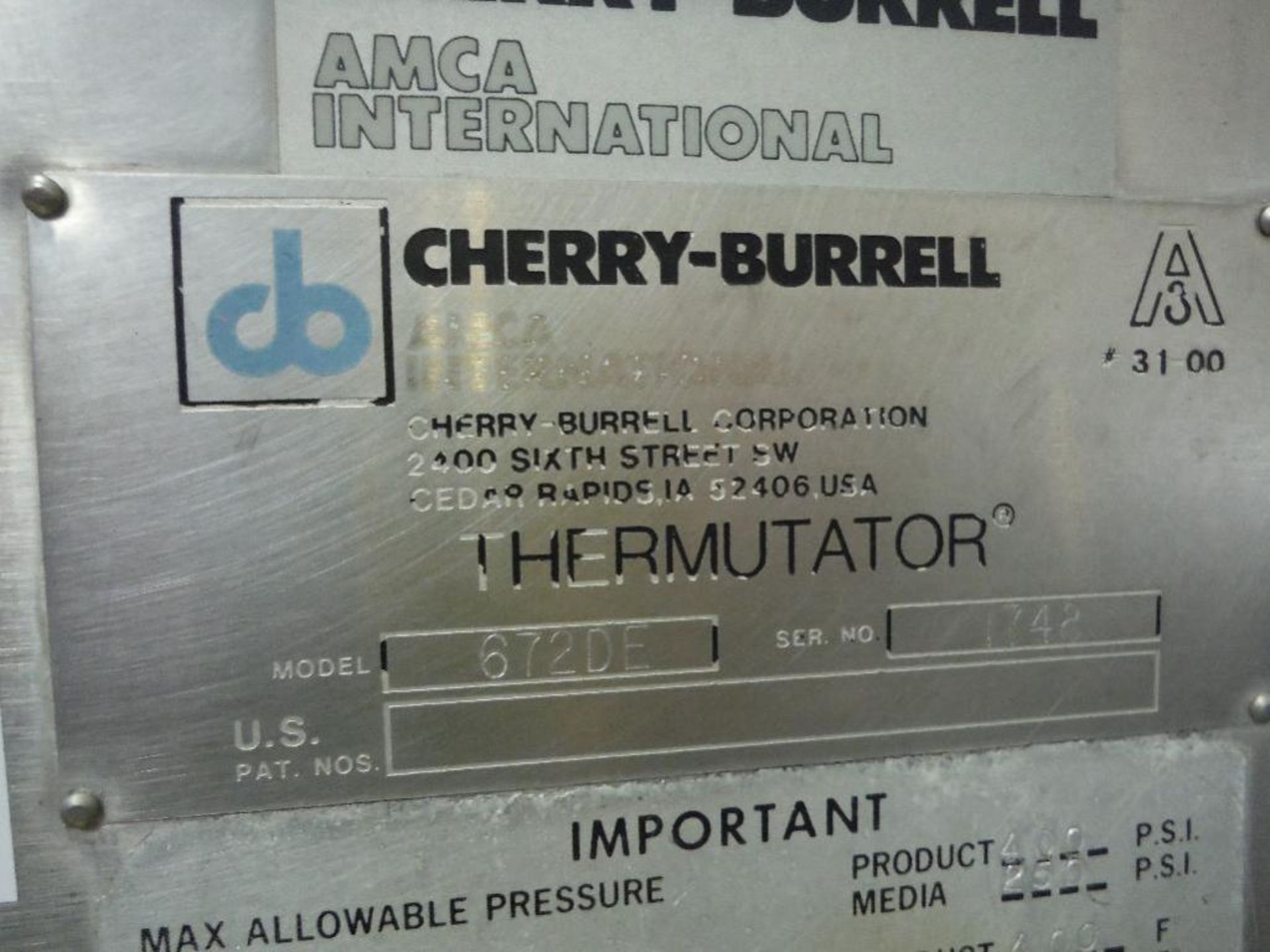 Cherry Burrell thermutator, 3 barrel scraped surface heat exchanger, Model 672DE, SN 1748, barrel 74 - Image 4 of 7