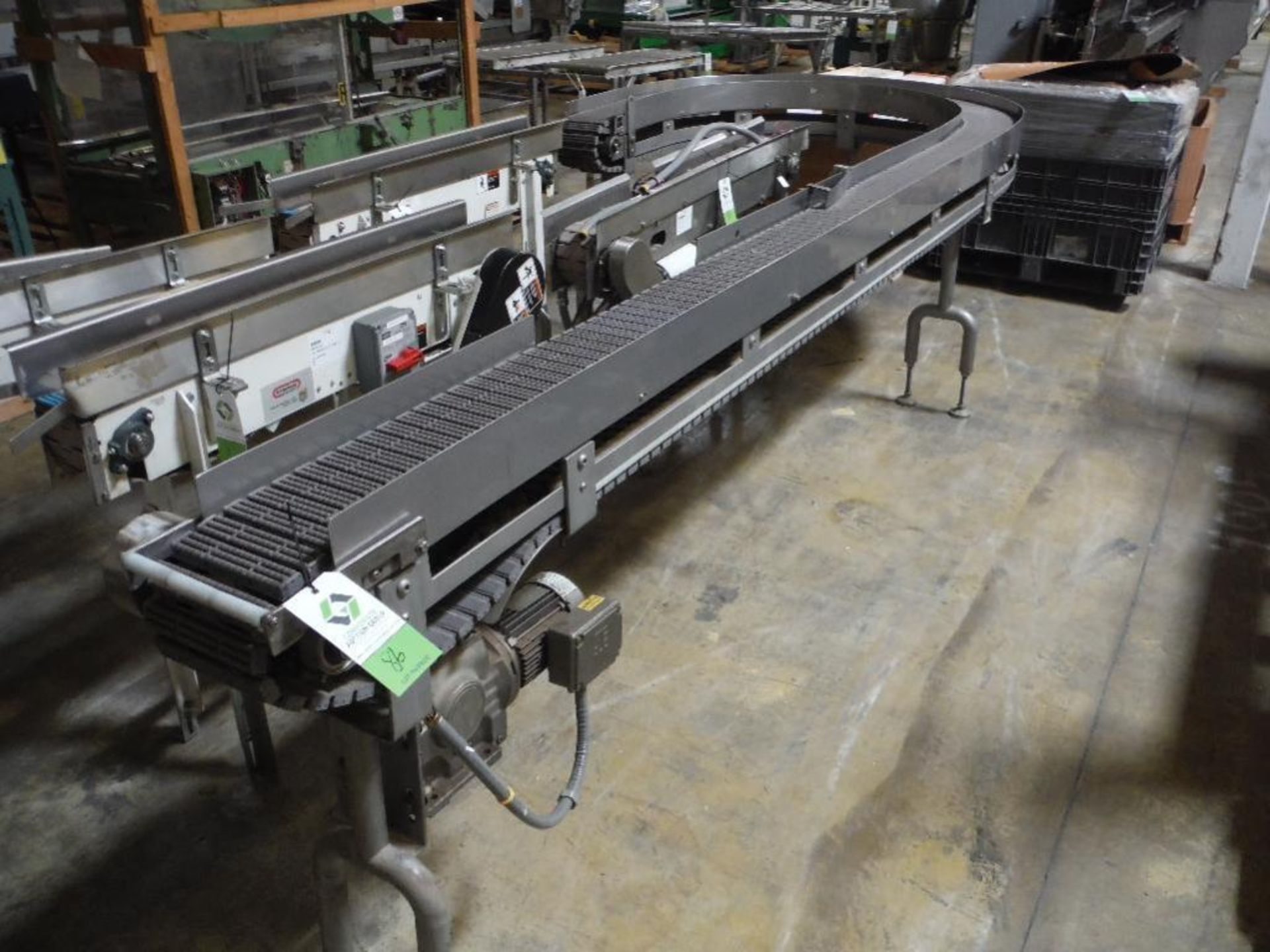 Kofab 180 degree conveyor, Model 2100-603, accumulation belt, 150 in. long straight, 180 degree turn