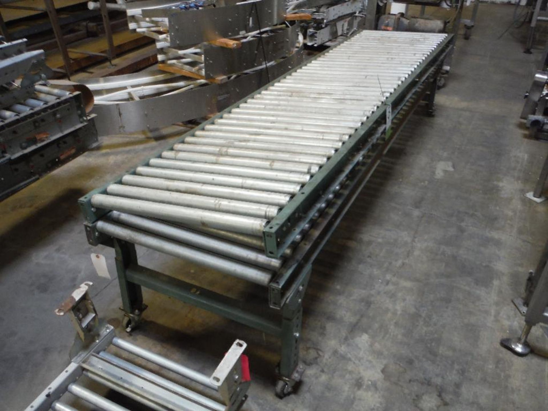 Gravity roller conveyor, 40 ft. long x 18 in. to 26 in. wide, carbon steel ** Rigging Fee: $150 ** - Image 3 of 5