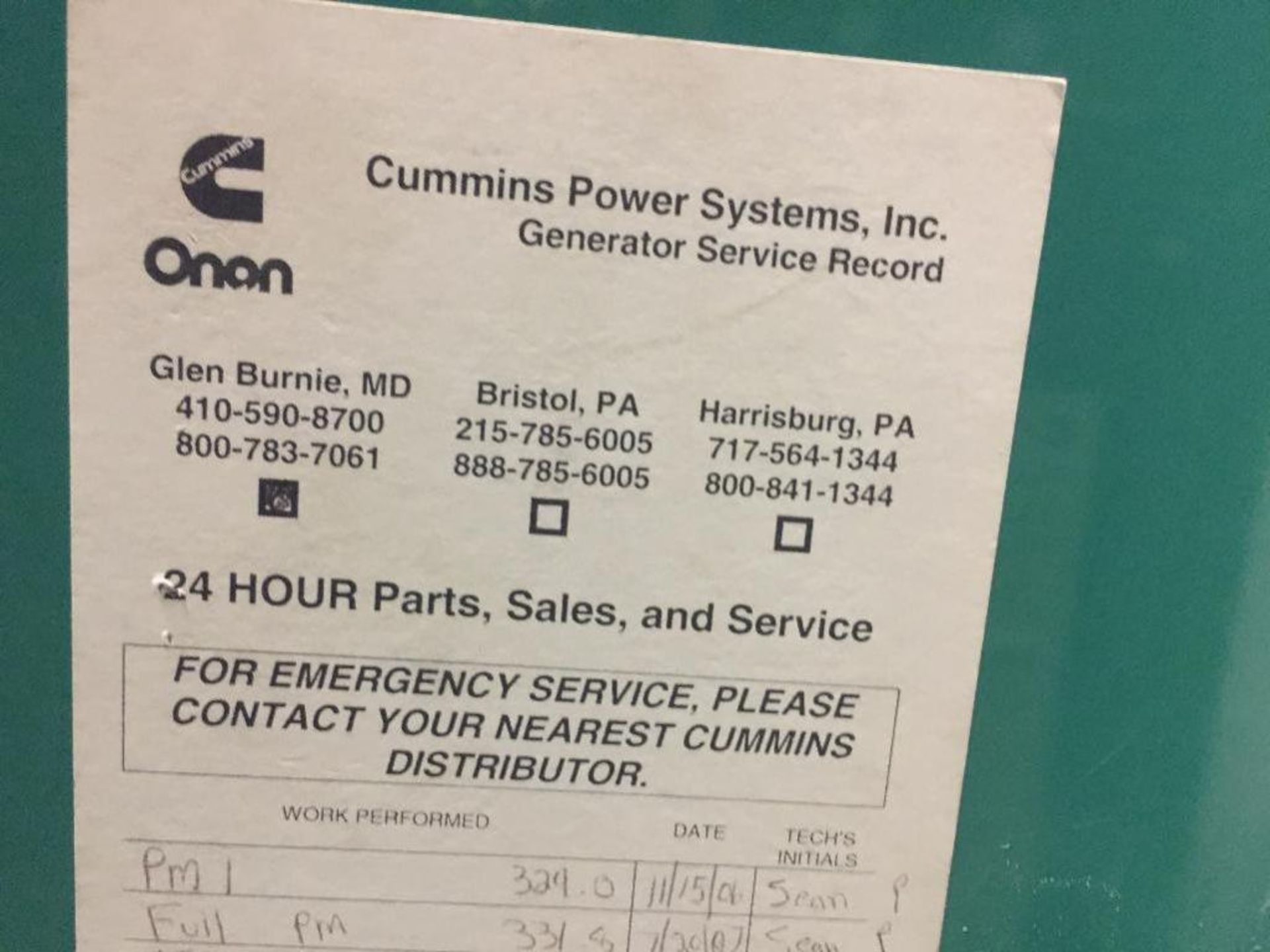 Cummins Onan diesel generator, Model 230DFBD, SN D910383244, SPEC 51299F, 223 hours, 1991 Cummins di - Image 3 of 18