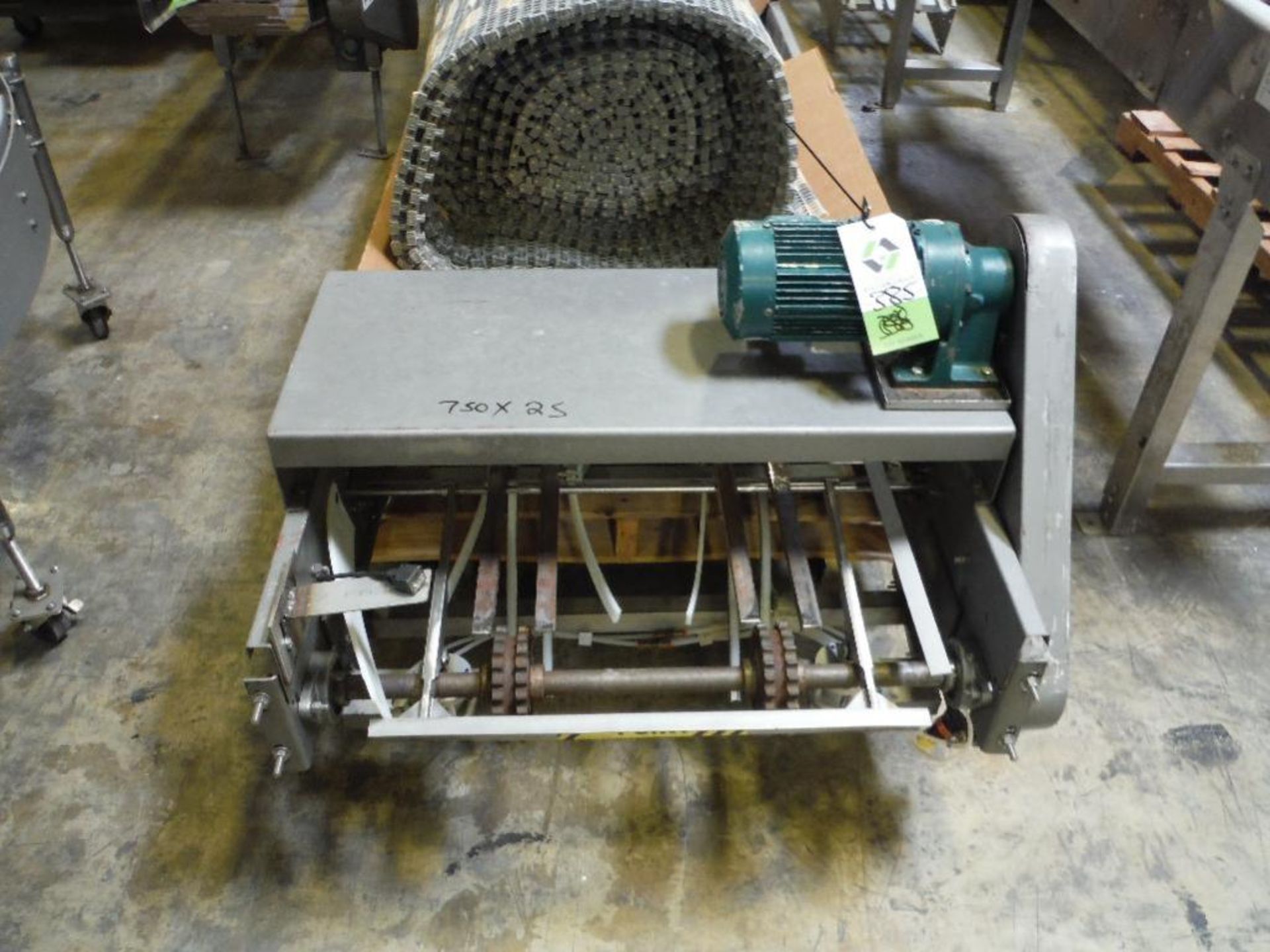 SS conveyor bed, approx. 90 ft. long, 3 rolls of 25 in. wide grey belt, 3 motors and drives, ** Rigg - Image 13 of 14
