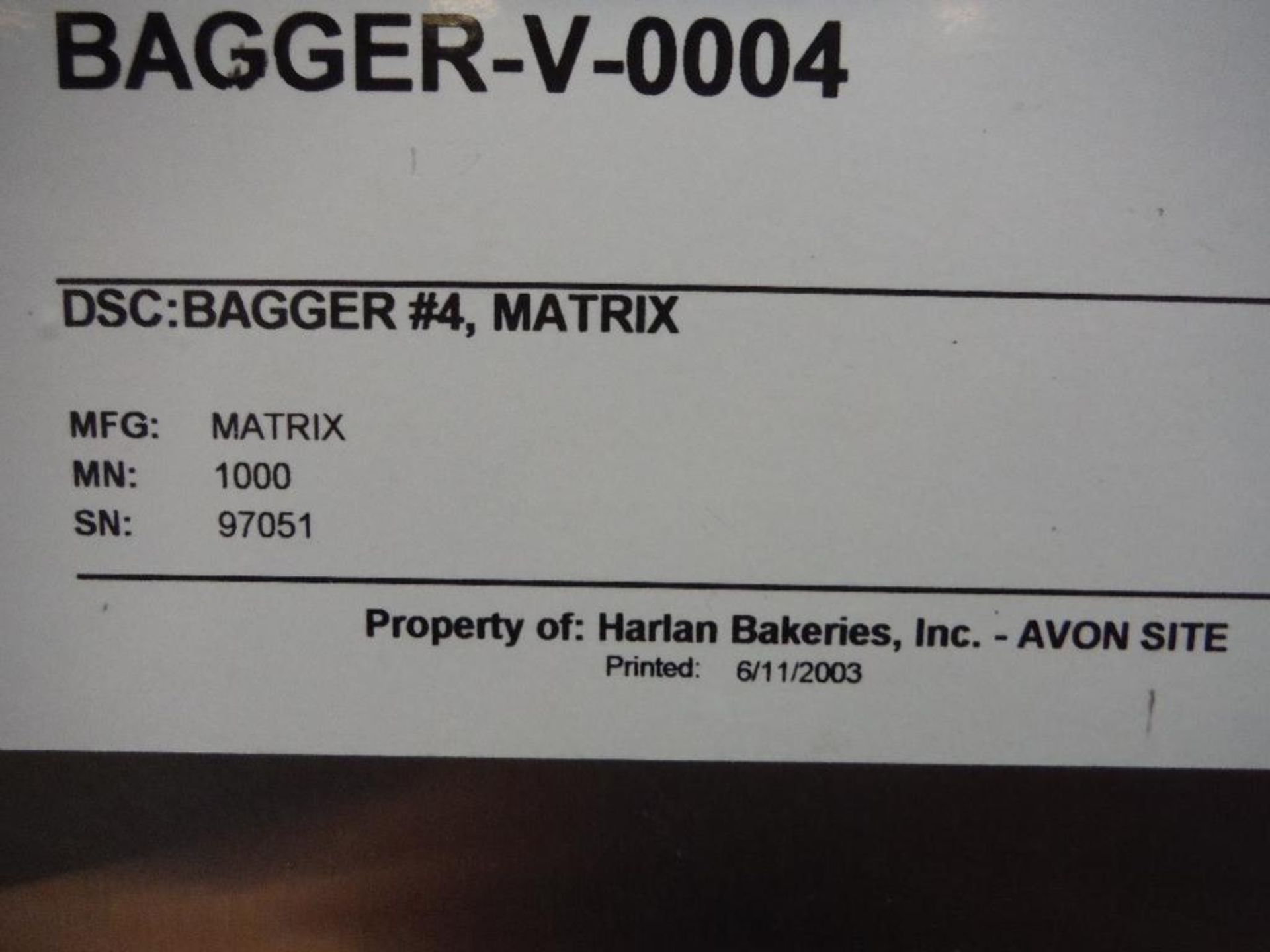 Matrix Packaging Machinery vertical form-fill-seal bagger, Model 1000, SN 97051, 14 in. jaw, SS fram - Image 15 of 15