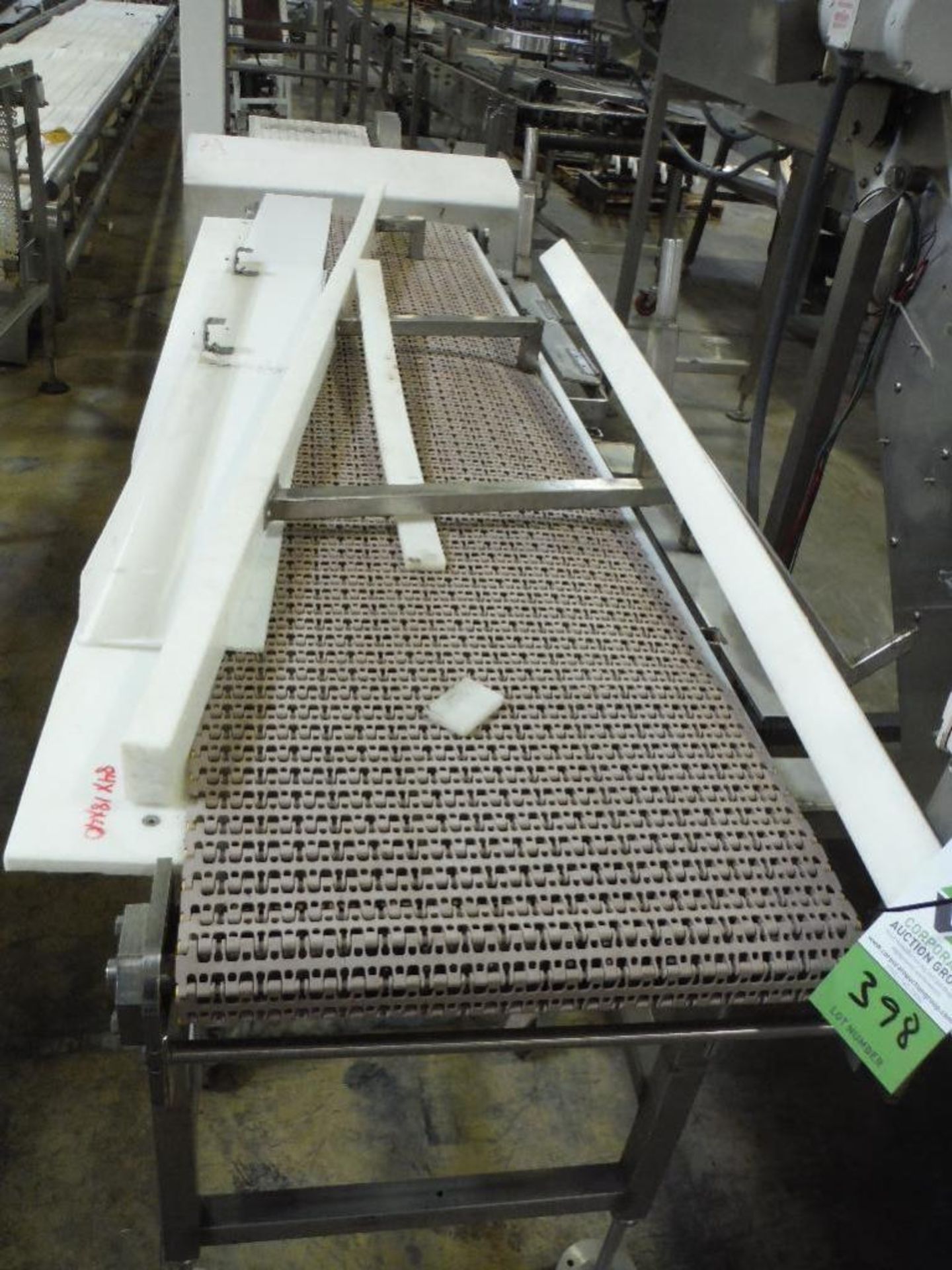 Belt conveyor, 84 in. long x 18 in. wide x 40 in. tall, motor and drive, SS frame, on wheels ** Rigg - Image 2 of 5