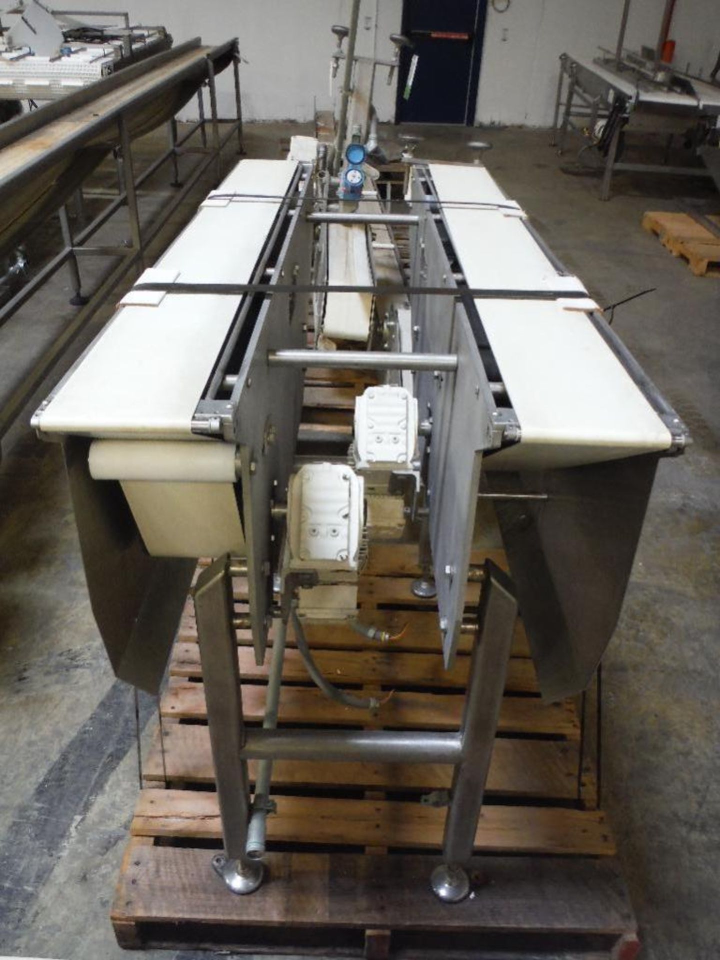 Dual lane conveyor, 64 in. long x 6 in. wide each, SS frame, 2 motors and drives ** Rigging Fee: $10 - Image 2 of 3