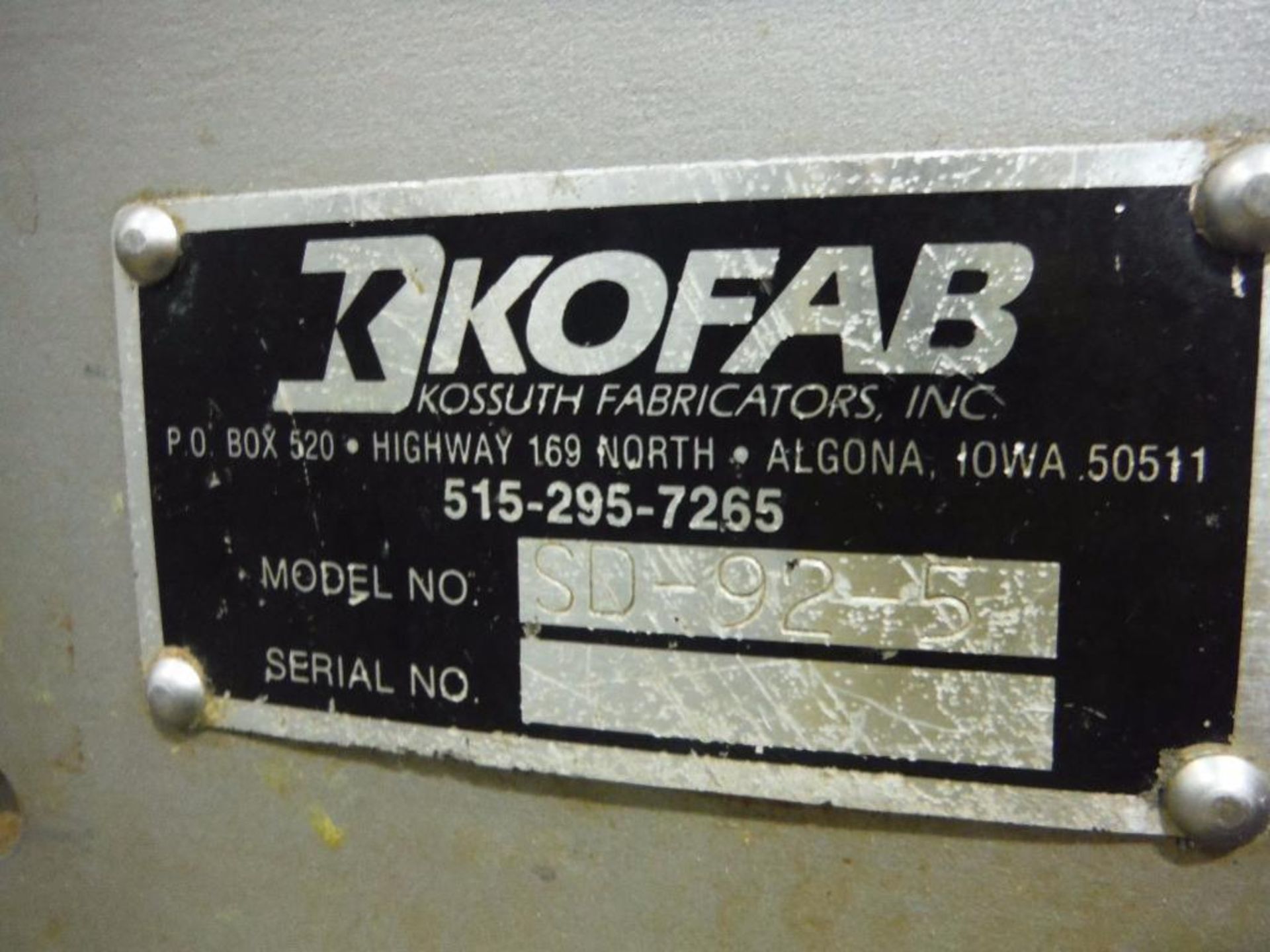 Kofab SS conveyor, white plastic interlock belt, 16 ft. long x 36 in. wide, Model SD-92-5, motor and - Image 5 of 11